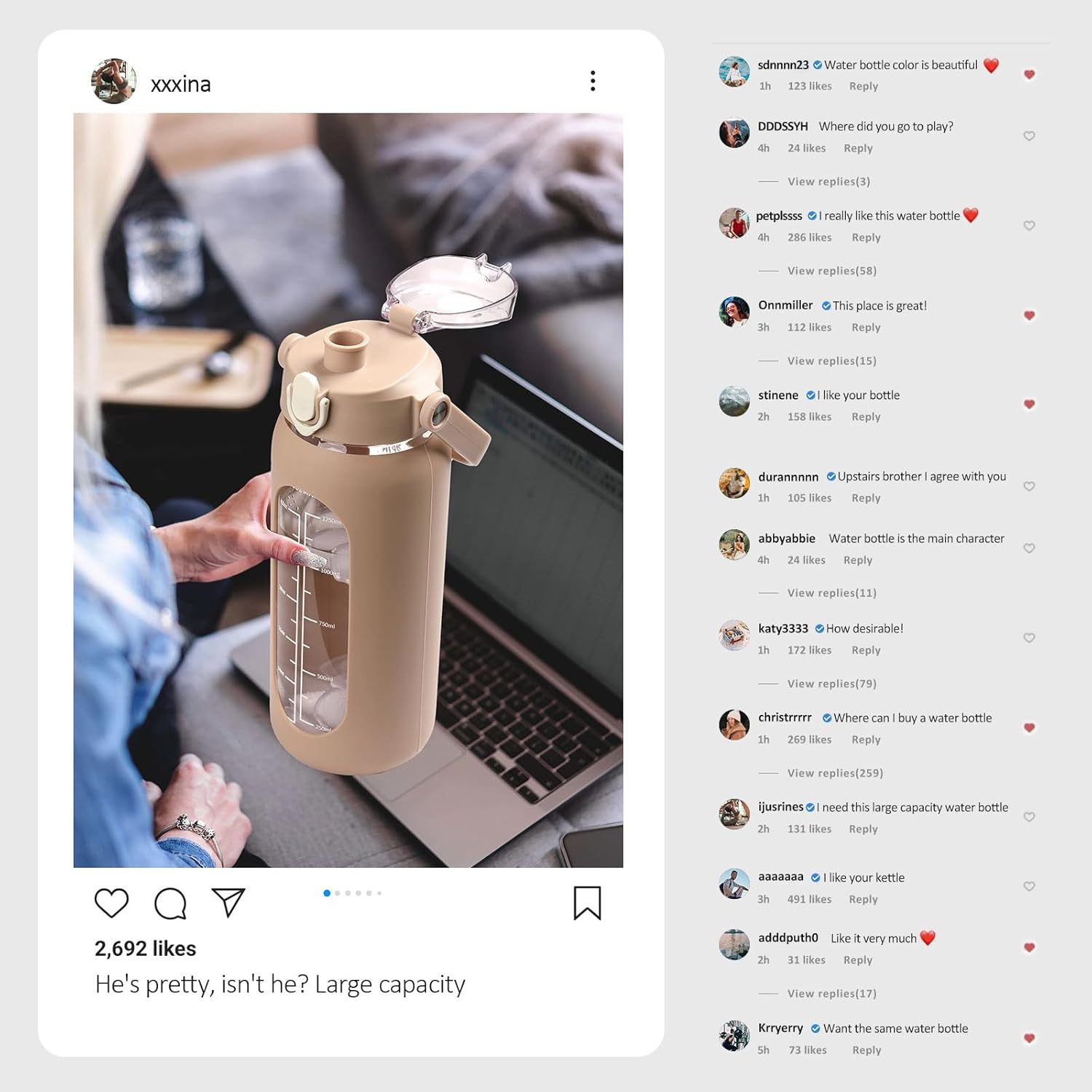 kytffu 56oz Glass Water Bottles with Straw, Motivational Glass Bottle with Silicone Sleeve and Time Marker, Leakproof Large Glass Water Jug for Gym Home Office,Amber - Image 7