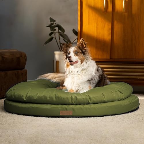 Cleva Home Cama ortopédica para perros grandes, 36 pulgadas, de doble capa repelente al agua, cama redonda para mascotas con cubierta lavable, parte