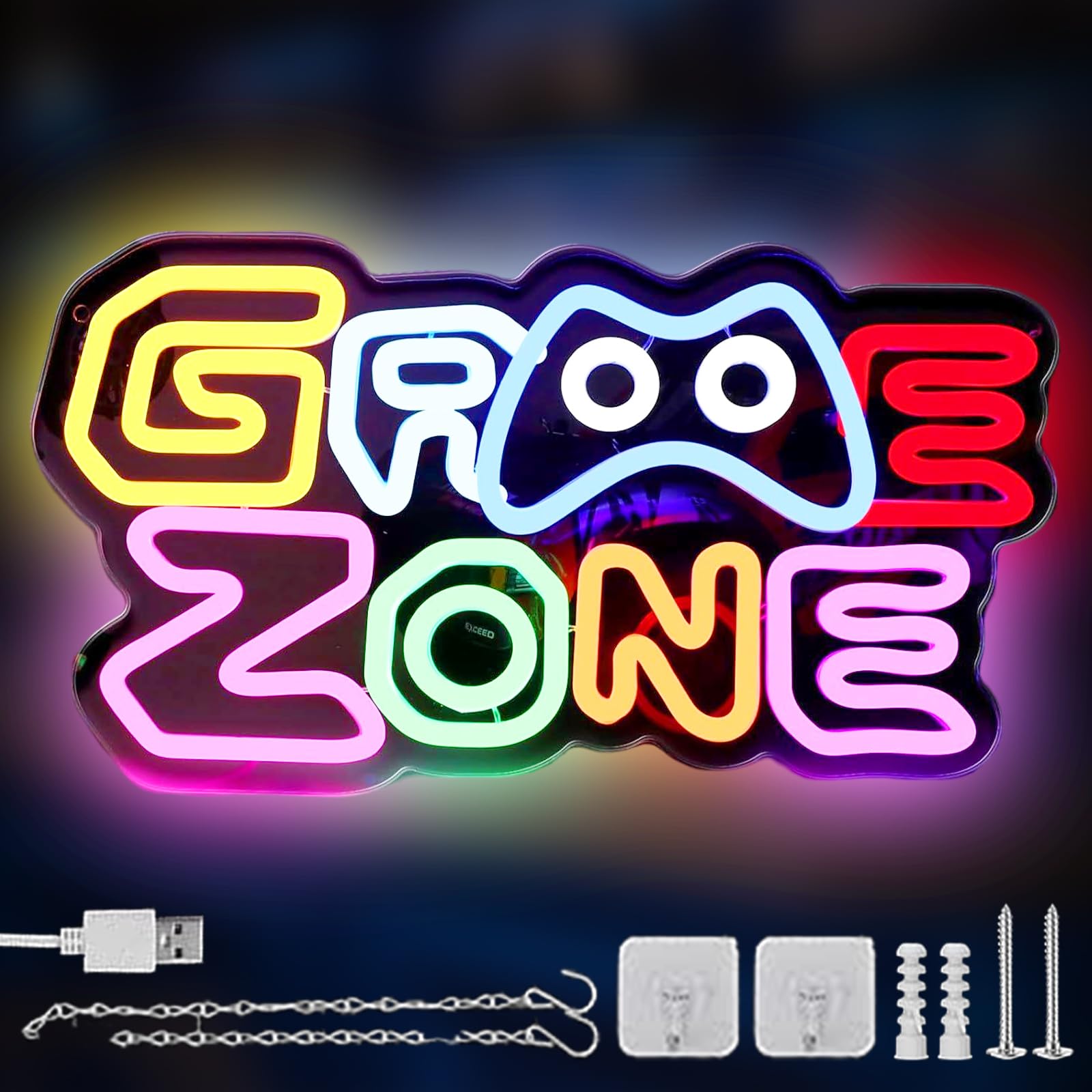 BAIFULAI - Letrero de neón led colorido para juegos, juego de letras USB, para decoración de pared, letrero de neón, para zona de juegos, diseño de cueva de hombre, regalo para jugadores
