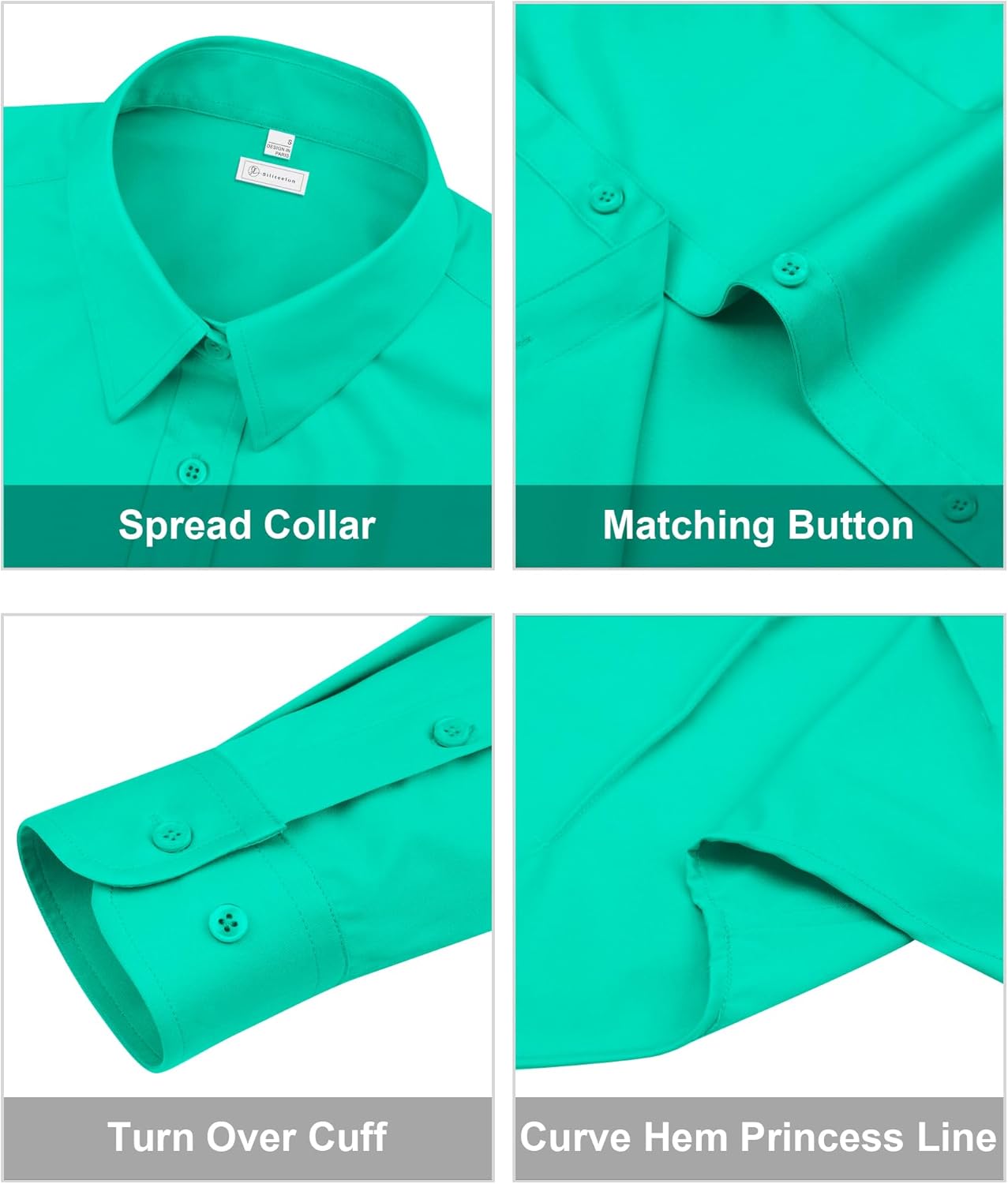 siliteelon Womens Classic-Fit Dress Shirts Long Sleeve Button Down Wrinkle-Free Stretch Solid Casual Work Office Blouse Top - Image 7