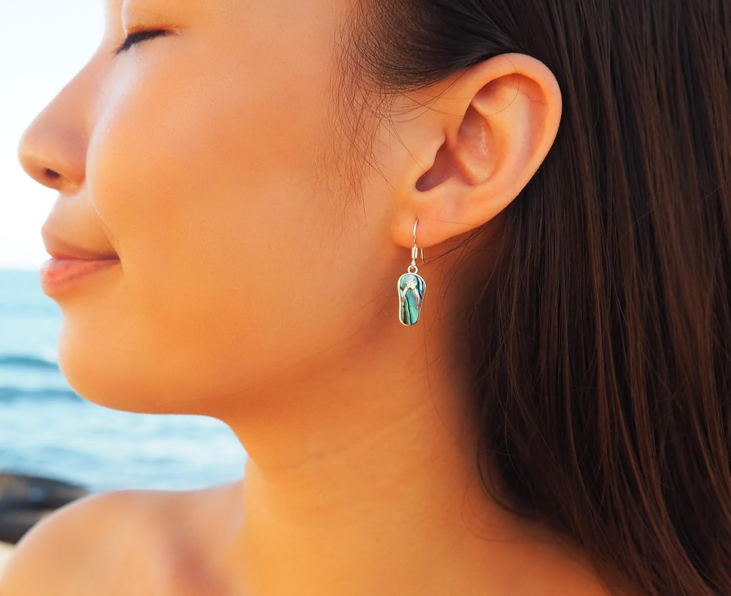 Sterling Silver Abalone Shell Slipper Flip Flop Dangle Earrings