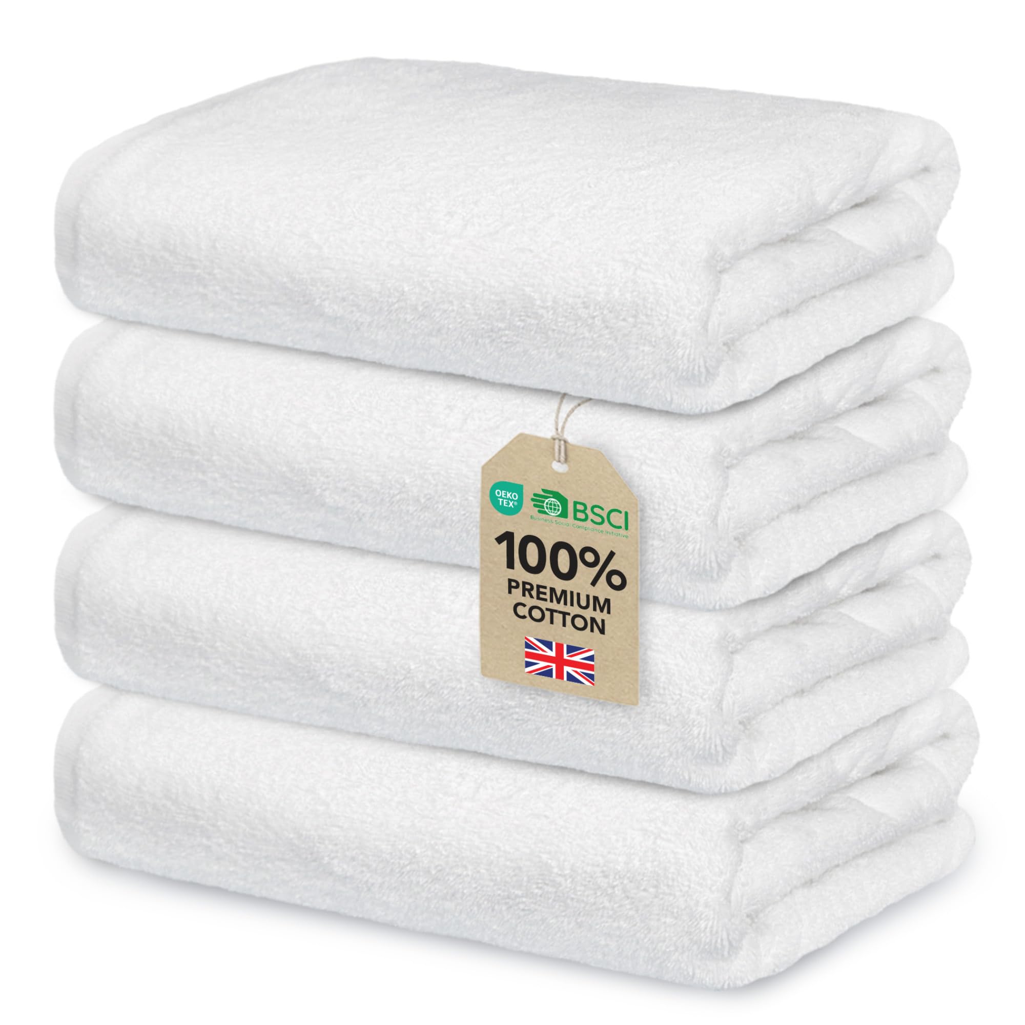 Set of 4 Bath Towels 70x140 cm - Bath Sheet - Large Shower Towel - Premium 100% Turkish Cotton Towels - 500 GSM - Very Soft & Absorbent - Hotel Quality Towel - Oeko-TEX Certified - Ôhm - White — image 1