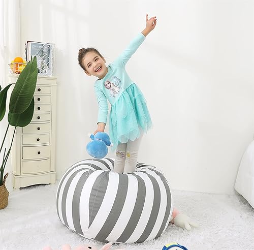 Miniatura 6 de Puf de lona de almacenamiento de animales de peluche para niños y adultos, con cremallera, relleno para organizar juguetes de peluche, lona de