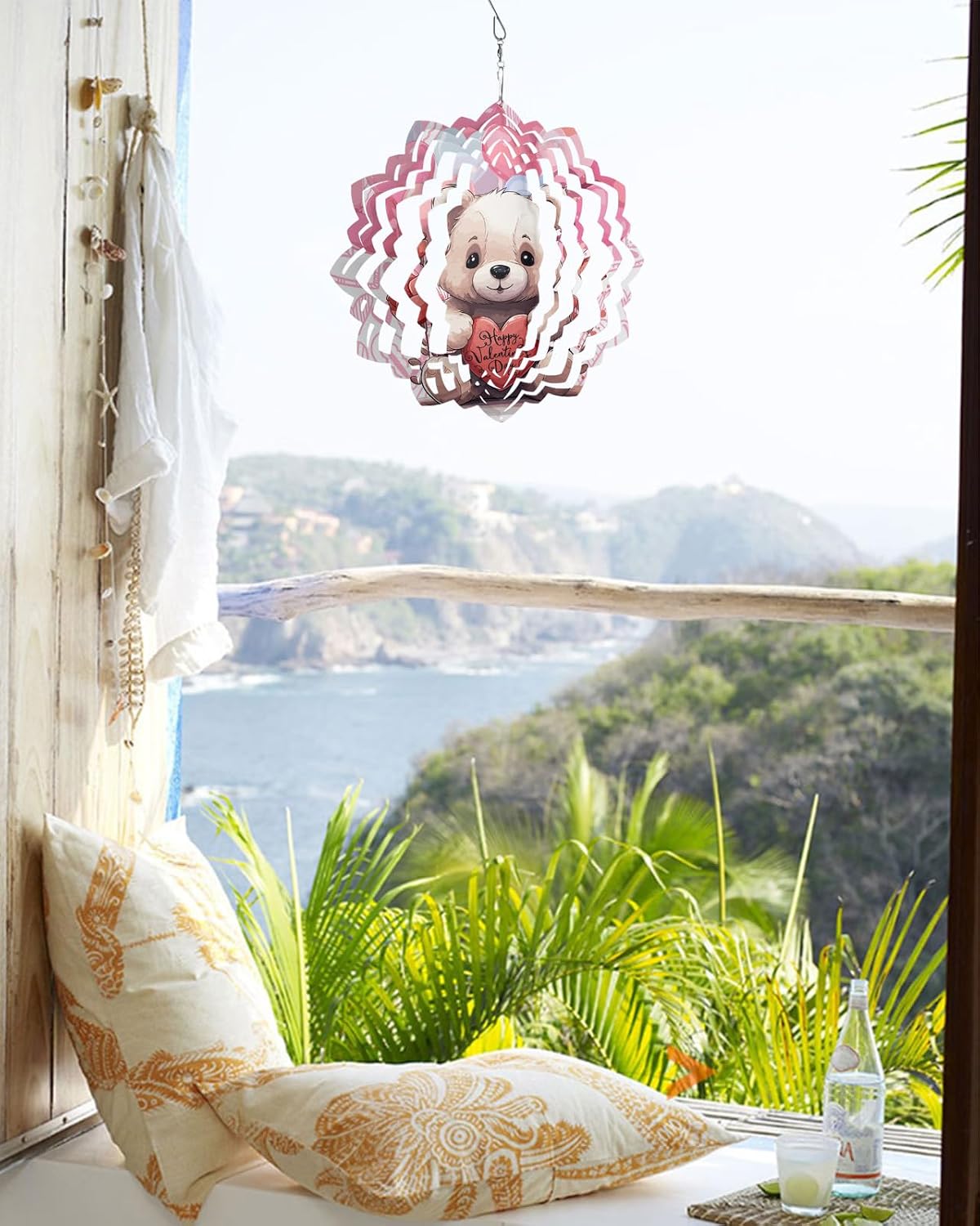 Valentines Day Dolls Wind Spinners for Yard and Garden, Metal Wind Spinner Hanging for Outdoor Indoor, Pink Love Heart Balloon Porch Garden Wind Sculptures Ornament Spinner 12inch(Floral)