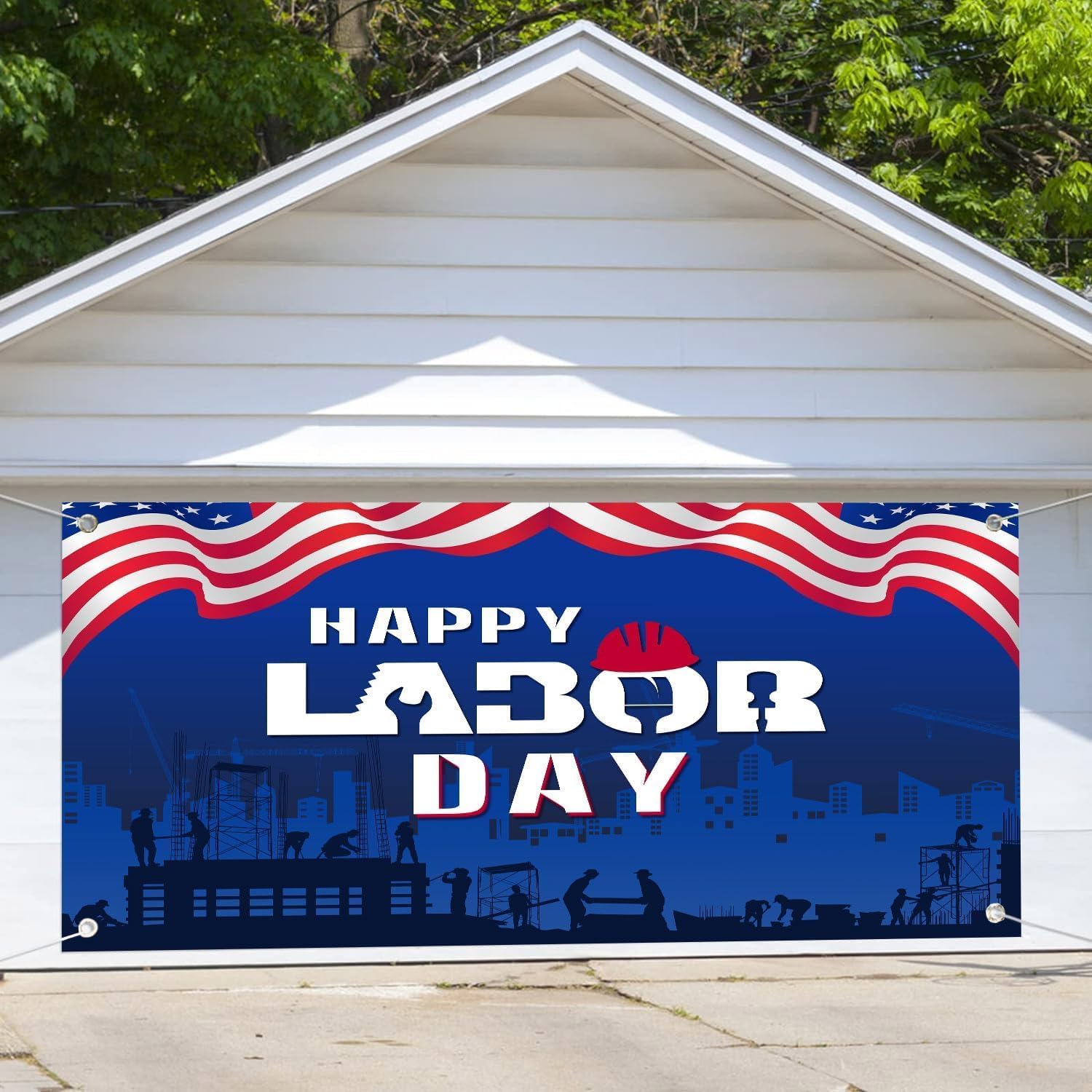 American Flag Garage Door Backdrop, 16X7 ft 4th of July Background, Happy Independence Day Garage Door Cover Hanging Banner Large Outroodr Wall Deco