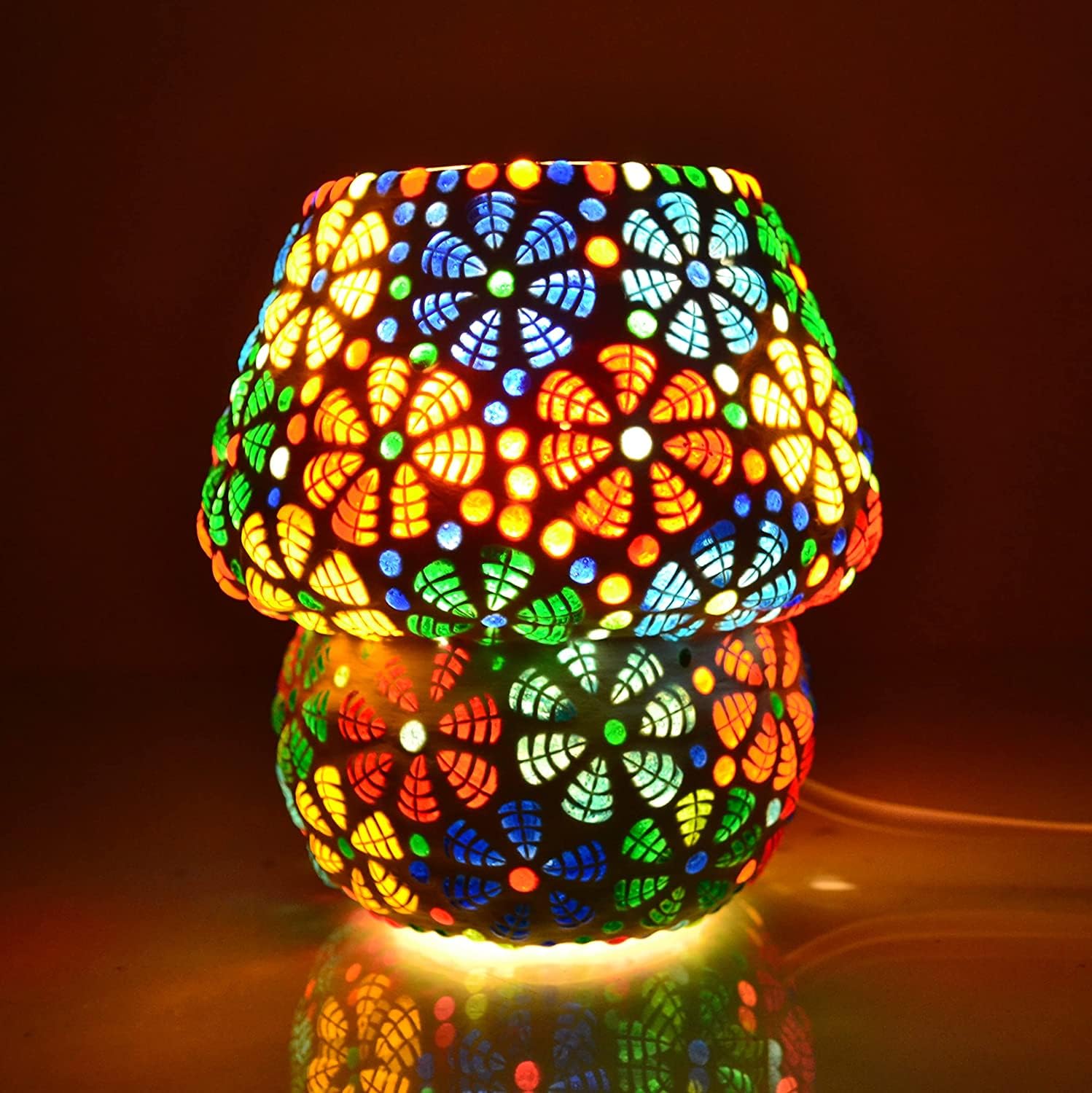 DECENT GLASS Multi Color Beautiful Mosaic Table Lamp for Bed Side Handicrafted Glass Night Lamp (O)-image-1