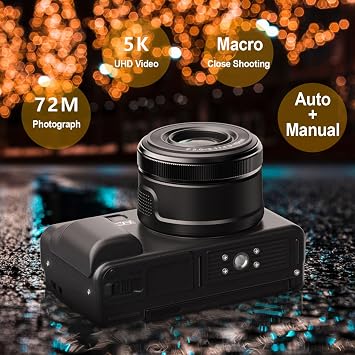 5K 10X Optical Zoom Cameras for Photography & Vlogging, 72MP Digital Cameras with APP & Flip Screen for Selfie, 128GB Card, Compact Travel Camera AF+MF, Anti-Shake Camera for Teens, Ceators (Black)