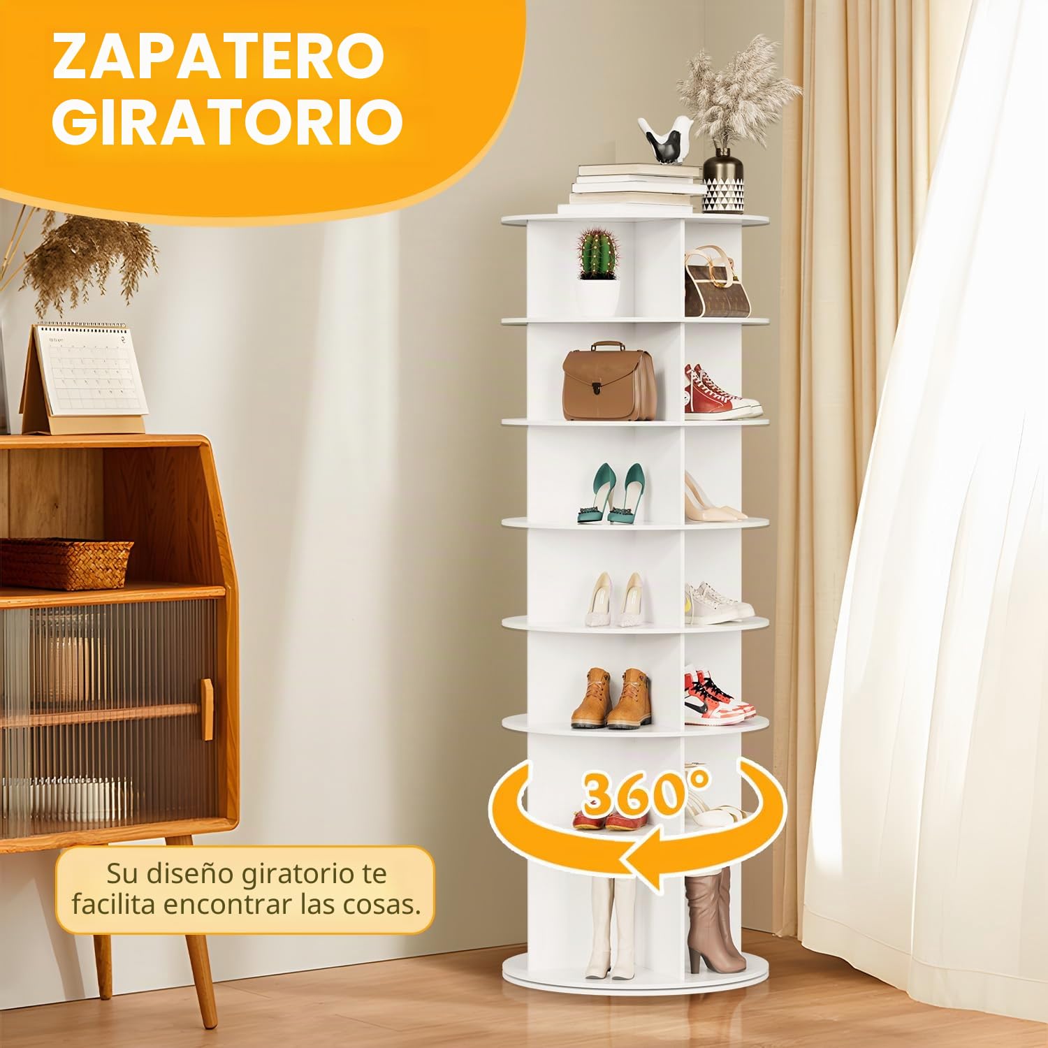 MYOYAY Estante giratorio para zapatos, torre giratoria de 7 niveles, exhibición de zapatos Lazy Susan de 360 grados, organizador de bolsos vertical redondo, ahorra espacio, sostiene más de 28 pares de