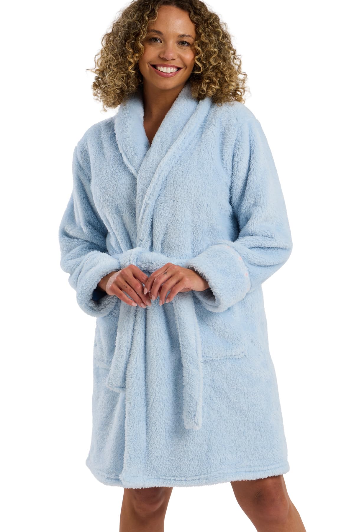 Indigo Sky Tanya Cosy Fleece Shawl Collar Robe - Warm Winter Loungewear, Blue, 8-10
