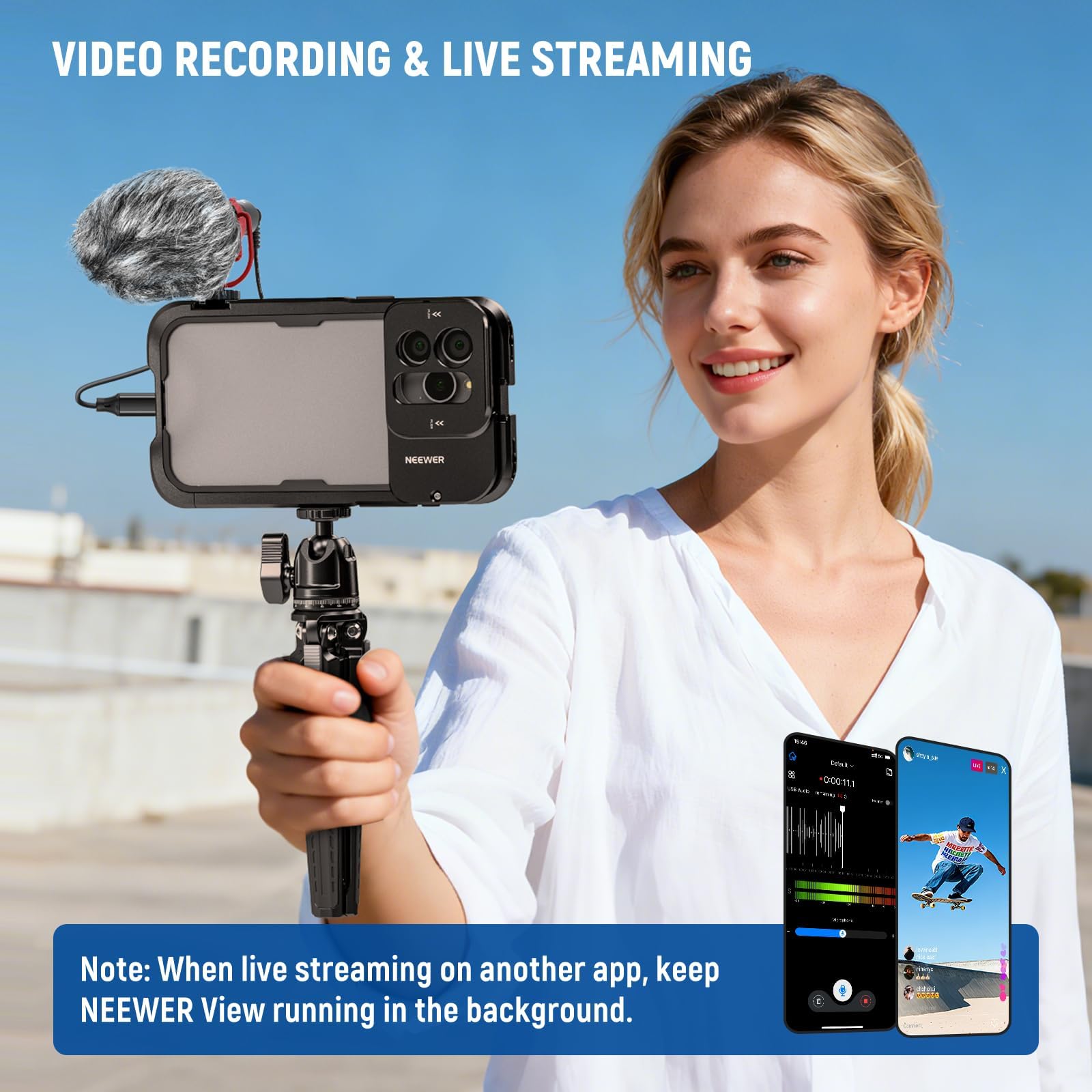 NEEWER Mikrofon Plug & Play Vlog 20-20 kHz Mini mikrofon superkardioidalny z kablem TRS 3,5 mm, USB C OTG, uchwyt wstrząsowy, przednia szyba kompatybilna z iPhone 16 15 14 Samsung S24 Android Tablet