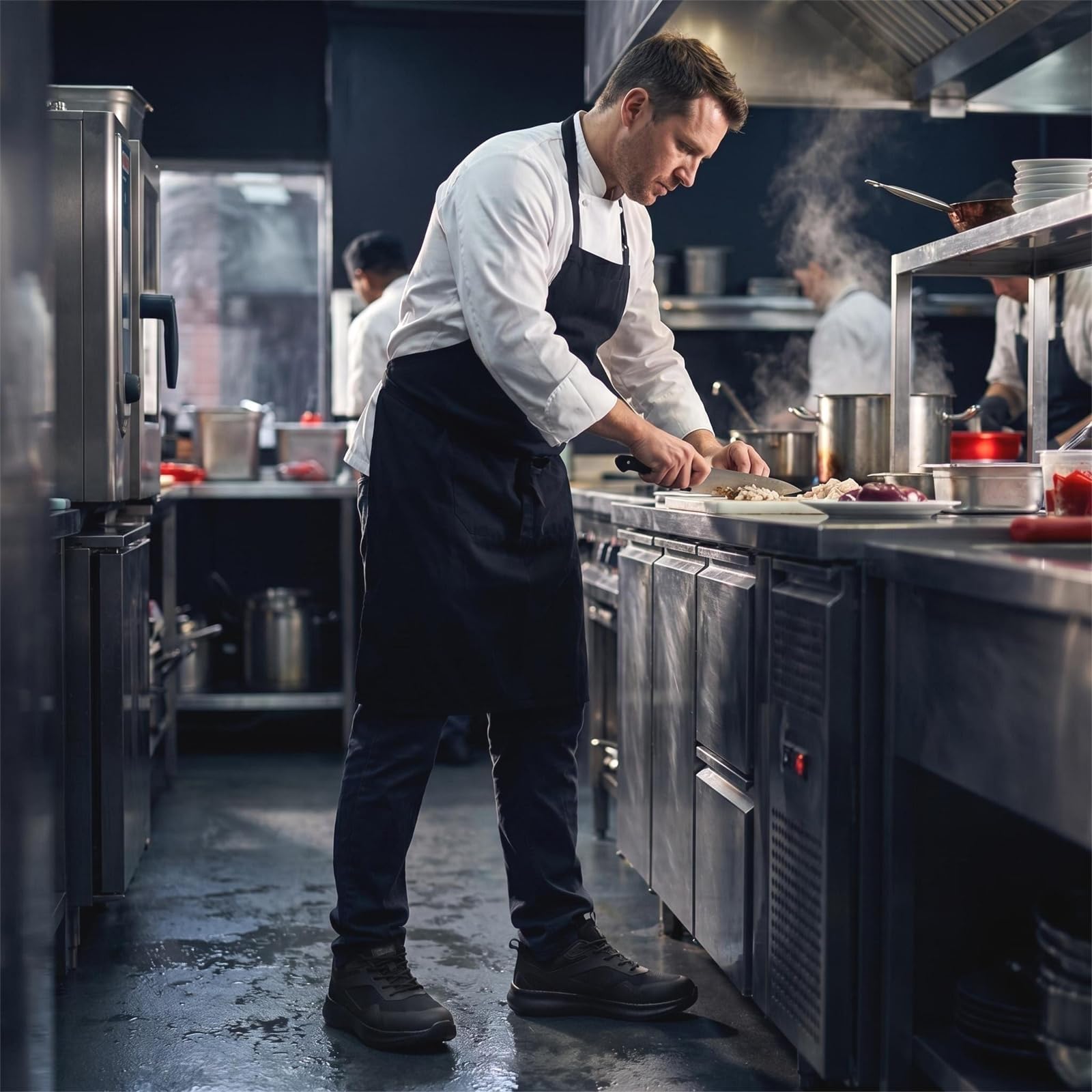 Moodeng Zapatos de cocina antideslizantes para hombre, ligeros, impermeables, para servicio de alimentos, resistentes al aceite, zapatos de chef para restaurante