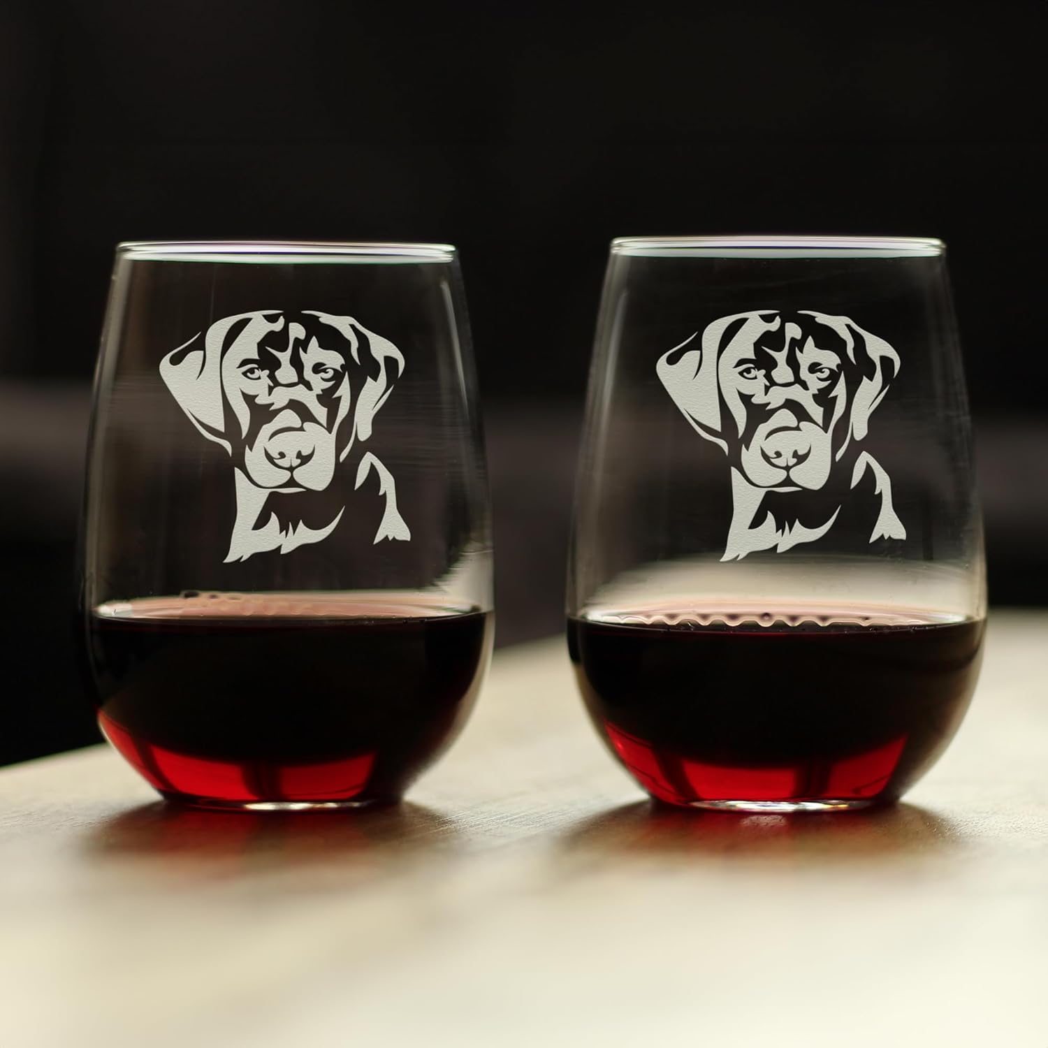 Bevvee Black Lab Face Stemless Wine Glass - Large Glasses - Set of 2 - Cute Gifts for Dog Lovers with a Labrador Retriever