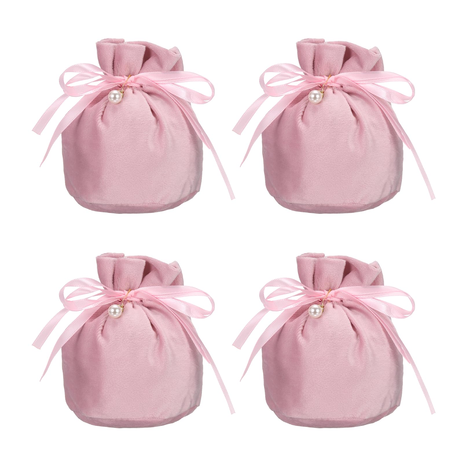 PATIKIL Velvet Drawstring Bags, (6 x 5 Inch, Pink) (4 Pcs), Flannel Jewelry Bags with Pearl Mini Candy Packaging Storage Pouches, Suit for - Wedding/Favor/Party/Birthday