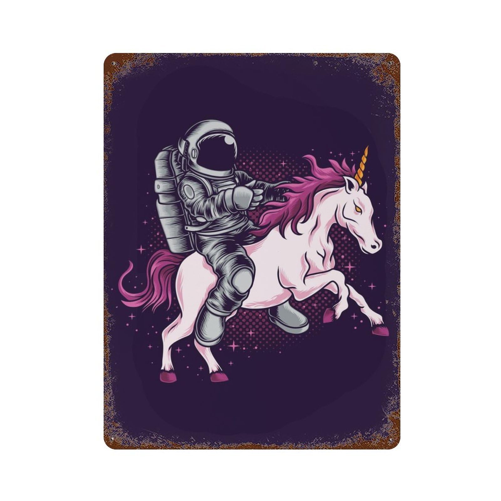 Astronaut Unicorn Vintage Rust Metal Sign 15.7"x11.8", for Basement, Hobby Room And Garage Decor, Farmhouse Wall Decor