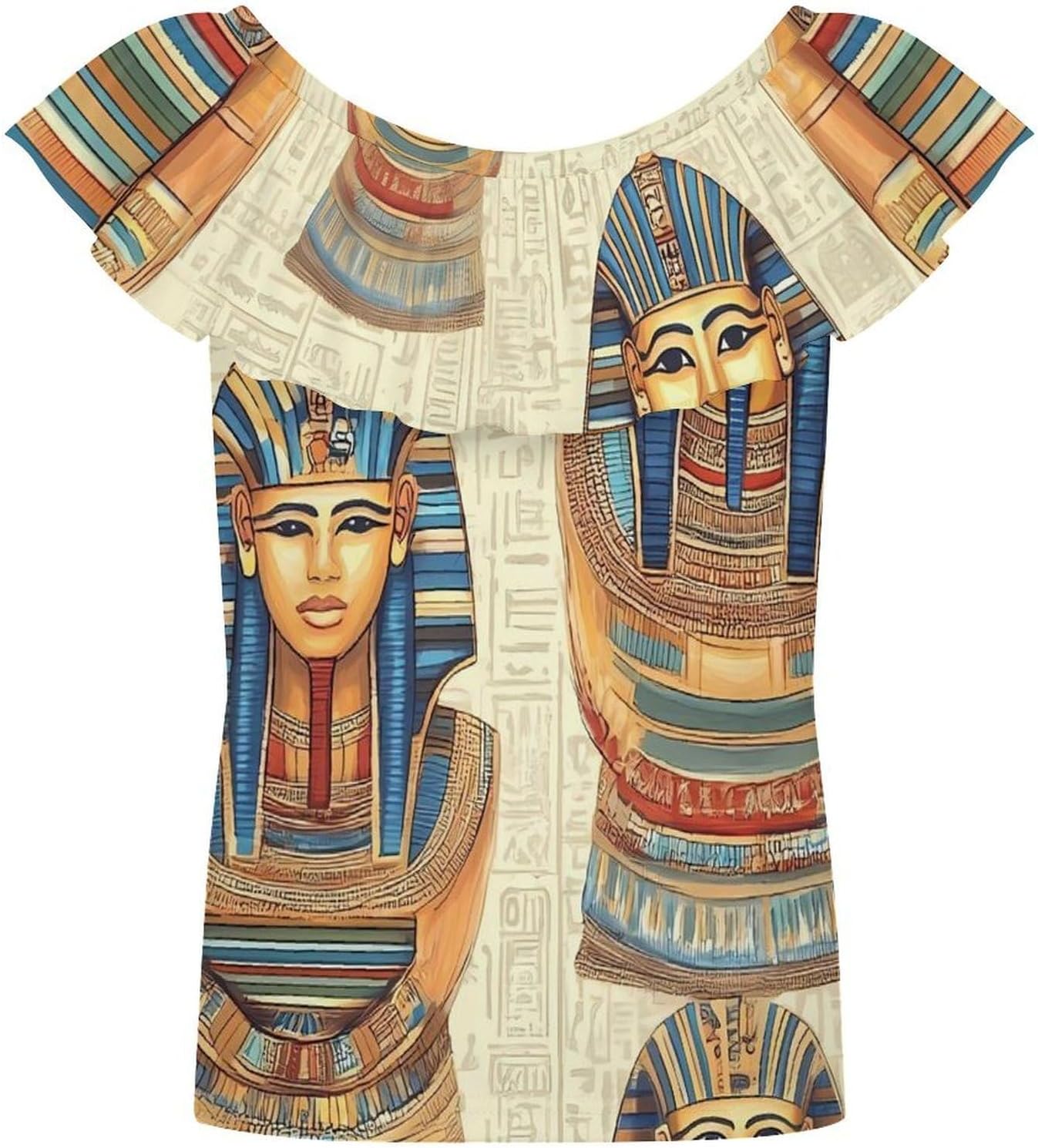 Vintage Ancient Egyptian Pharaoh Statue Girls T-Shirts Top Ruffle Short Sleeve Blouse Casual Graphic Tees