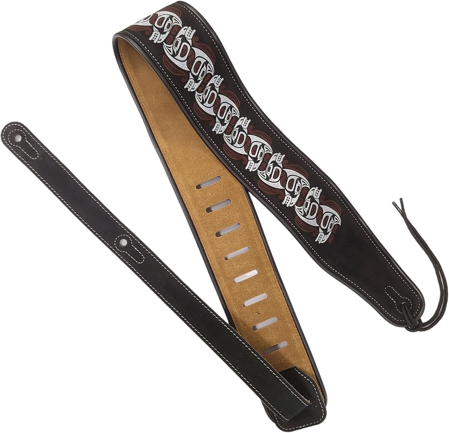Musician Outfitters Wide Double Padded Embroidered Suede Leather Guitar Bass Strap