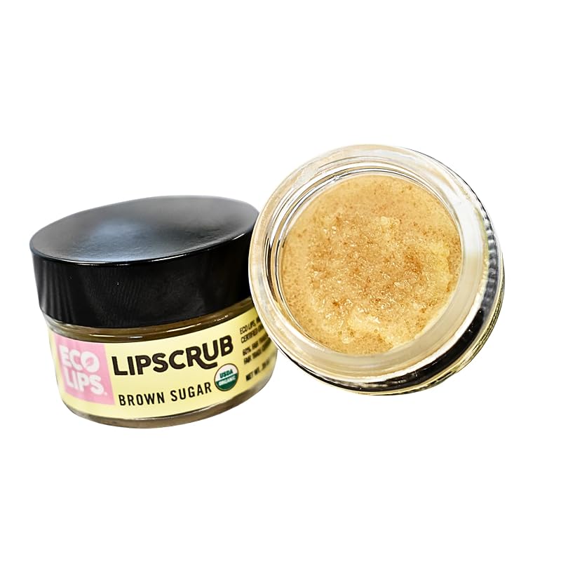 Esfoliante labial de açúcar orgânico Eco Lips, açúcar mascavo, pacote com 2 potes de 14 g