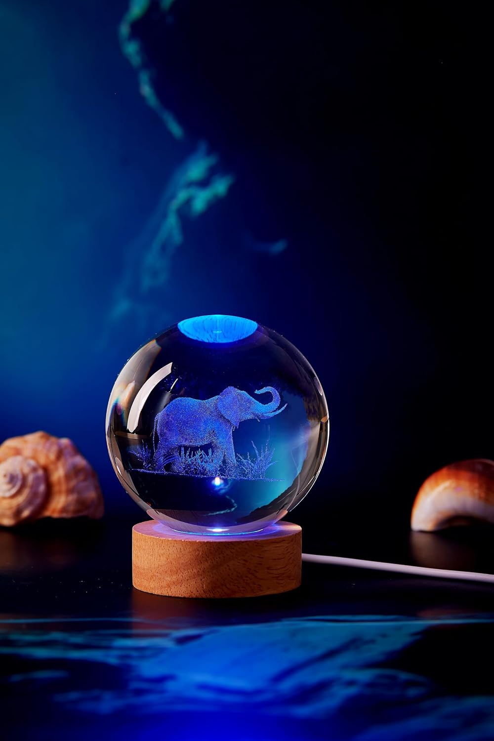 3D Elephant Crystal Ball Lamp, Upgraded 3.15 Inch Elephant Crystal Ball Night Light with 16 Colors LED Wooden Base, Remote Control, Gift Box Packaging, Home Decor Gift for Friends (Elephant)