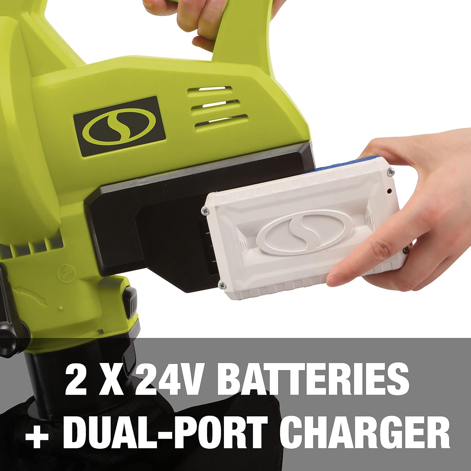 Two 24V batteries and a dual-port charger