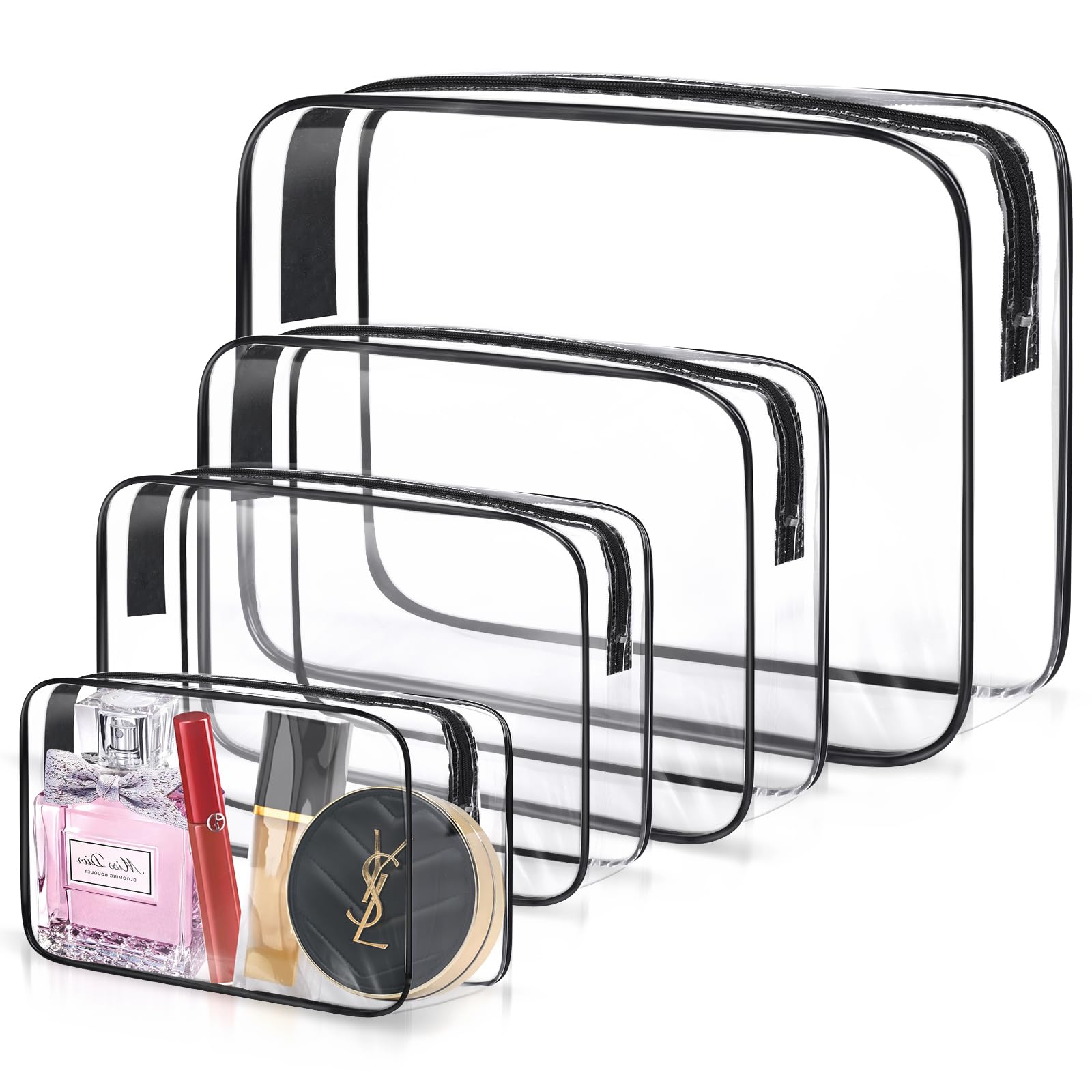 Lychico 4-Pack Makeup Bag, TSA Approved Clear Travel Toiletries Bag, Waterproof Cosmetic Bag with Zipper, Travel Essentials for Toiletries & Cosmetics