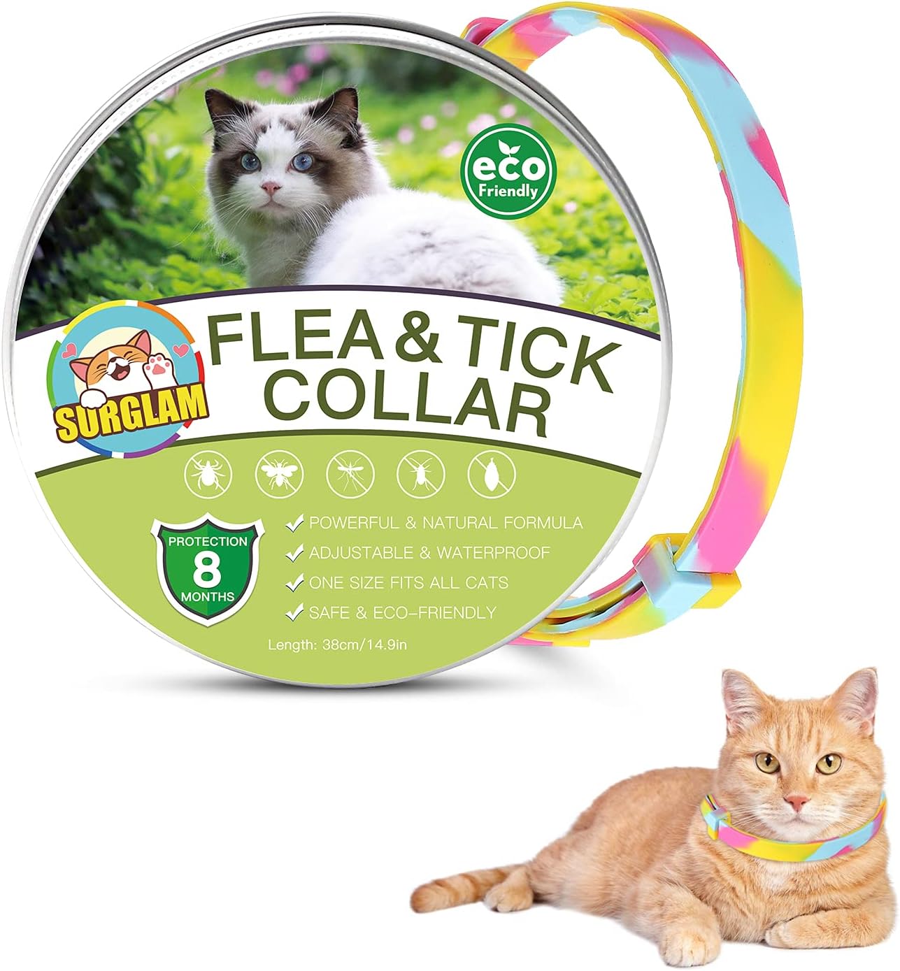 Cat Flea and Tick Collar, 8 Months Effective Protection Multicoloured