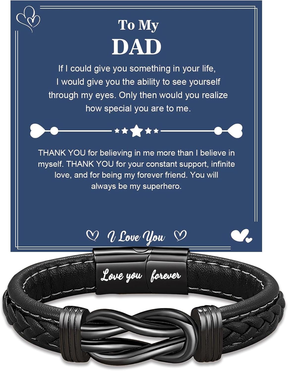 Bracelet De Nœuds Infini En Cuir Tressé Pour Hommes - Cadeau Gravé Idéal Pour Papa, Fils, Mari Ou Frère