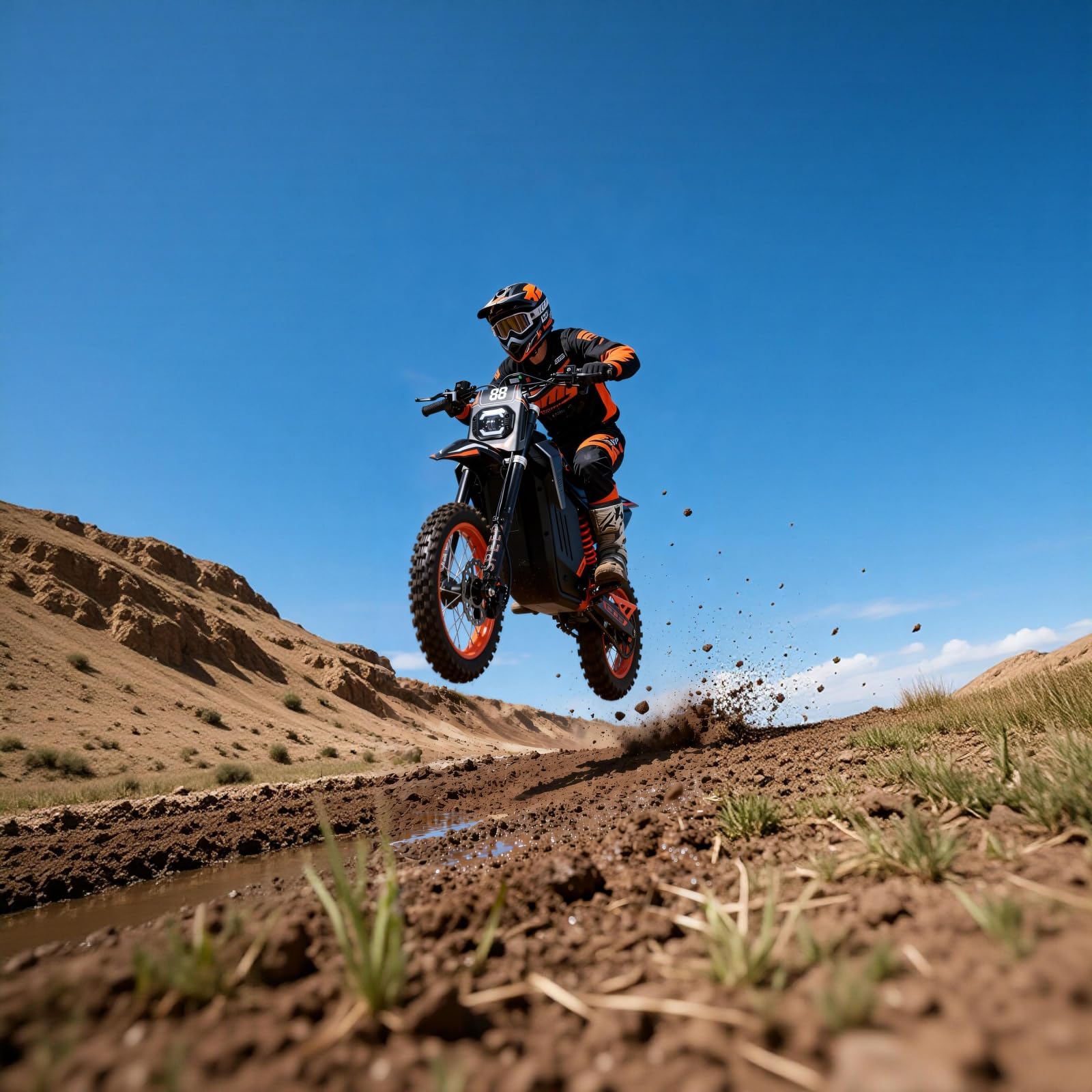 HWWH D5 E-Motocross Elektro Motorrad 48V 30Ah Akku, kraftvoller Motor, 14/12 Zoll Offroad-Reifen, Dual-Hydraulikbremse, Federung – 50km Reichweite – Nur für Privatgelände