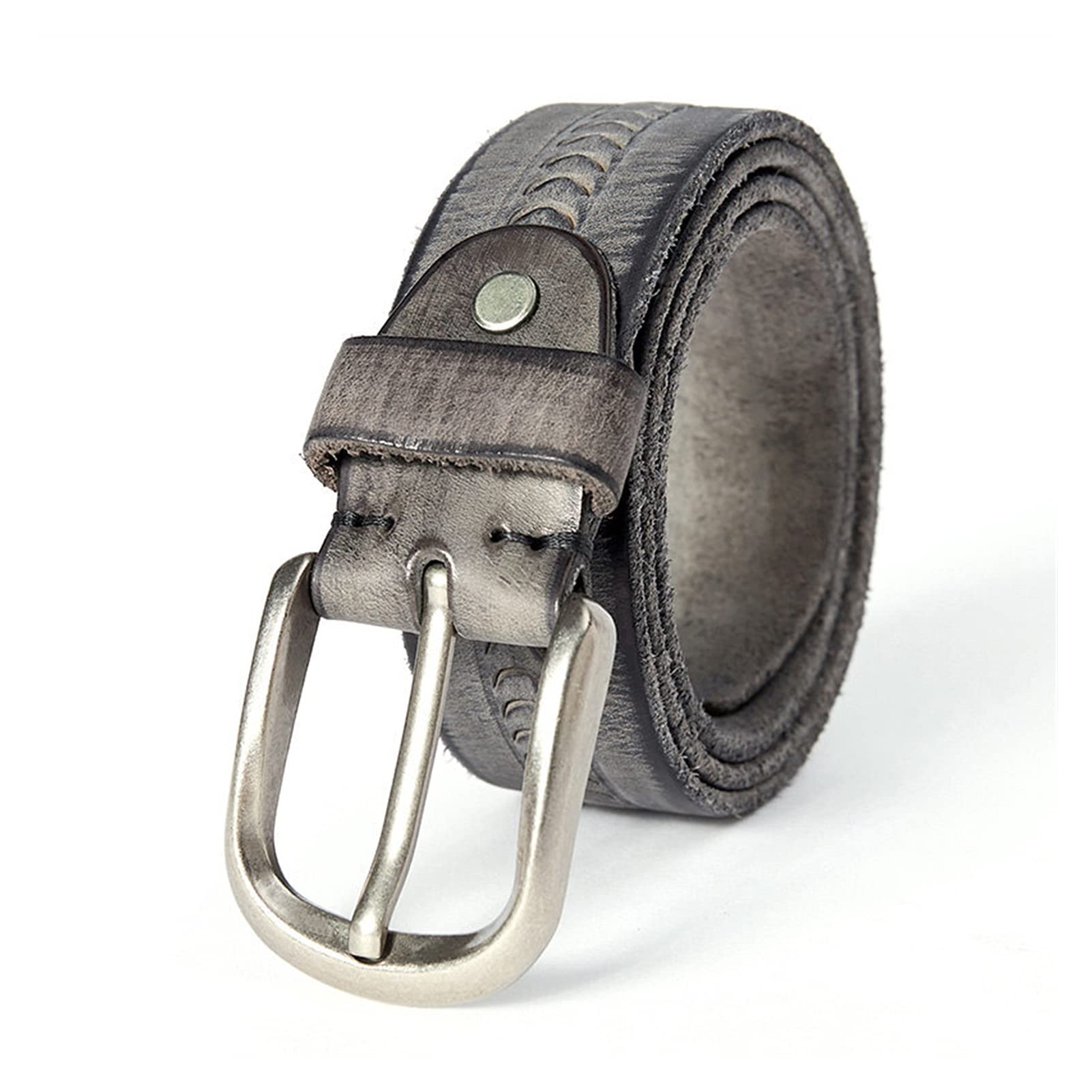Cinture da Uomo, Cintura in Pelle da Uomo in Pelle in Pelle in Pelle Puro Cintura in Pelle Casual in Pelle con (Color : Gray-Black, Size : Length 125cm)