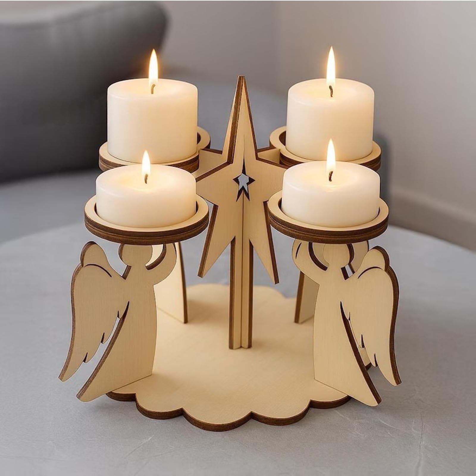 Adventskranzhalter aus Holz, Engelskranz, Kerzenständer für Weihnachten, Tischdekoration, Adventsringe, Halter