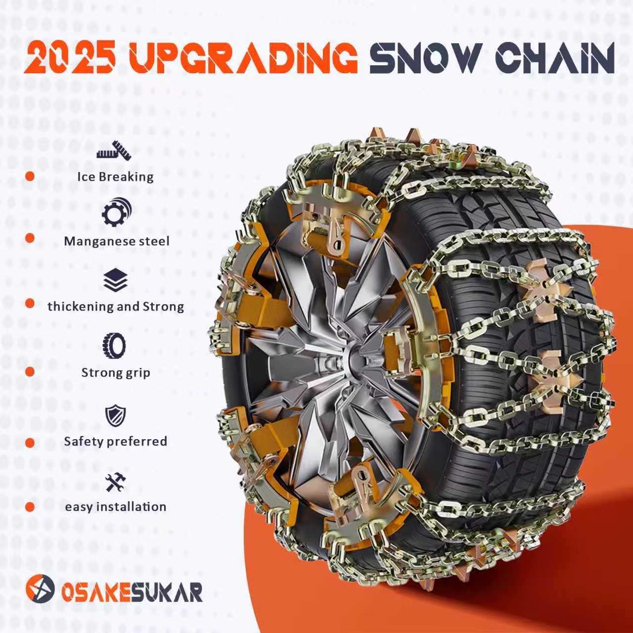 2025 Upgrading Tire Chains, Snow Chains, Anti-slip for Trucks Car SUV RV, Emergency Tire Chains, Tire Width 225-285 mm, Set of 6(No Damage To The Car After Breaking, To Avoid High Maintenance Costs)