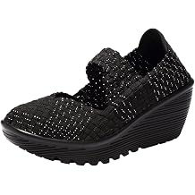 EnllerviiD Womens Wedge Mary Jane Sandals Woven Pumps Shoes | Comfortable Work Shoes Casual Elastic Woven Pump Platform Shoes Breathable Lightweight for Daily Wear Vacation