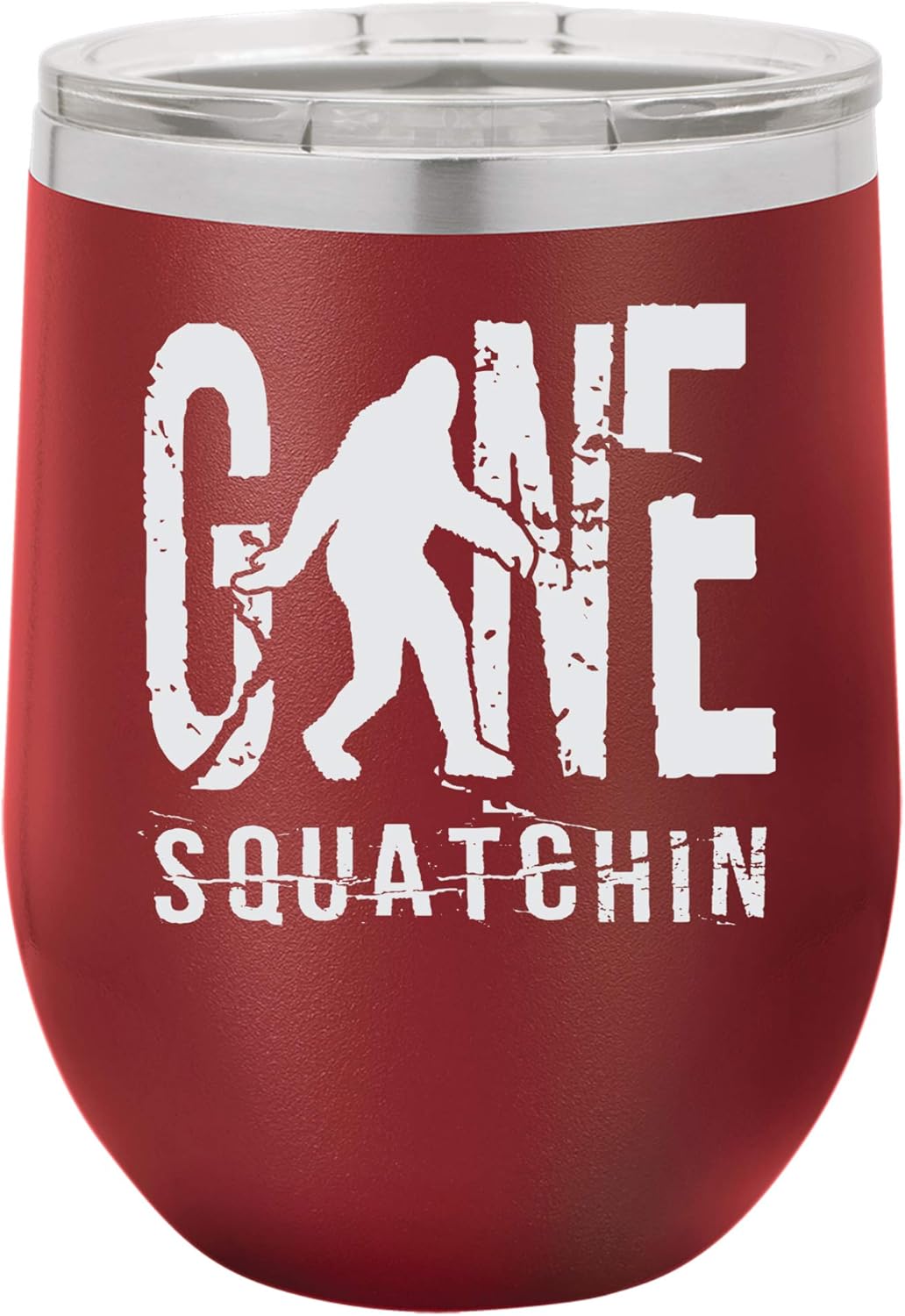 Gone Squatchin Engraved Insulated Stainless Steel Wine Tumbler, 12 Oz., Maroon