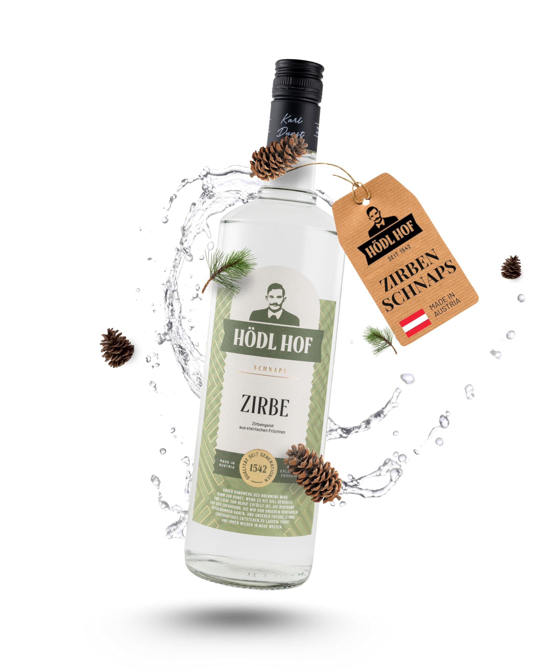 Hödl Hof Zirbengeist 1,0L I Zirbenschnaps aus steirischen Zirbenzapfen I Feiner Zirbenschnaps aus Bio-Zutaten I Hochwertiger Zirbenlikör I Edle Spirituose 38% vol