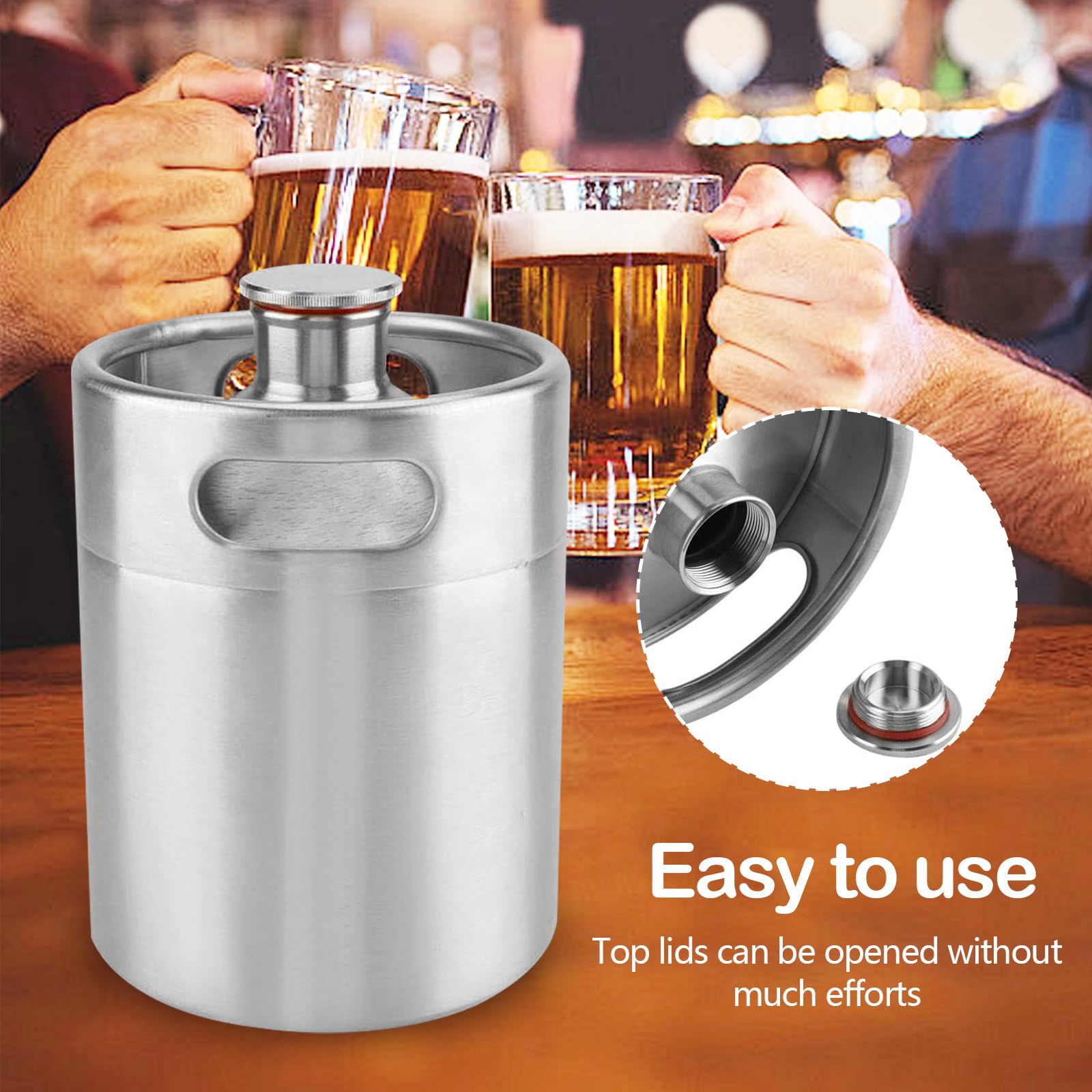 Barril de Cerveza de 5 Litros, Mini Barril Growler de Acero Inoxidable 304 Barril de Cerveza Portátil con Tapa En Espiral Hexagonal Para Elaboración Casera Elaboración Artesanal Y Cerveza de Barril