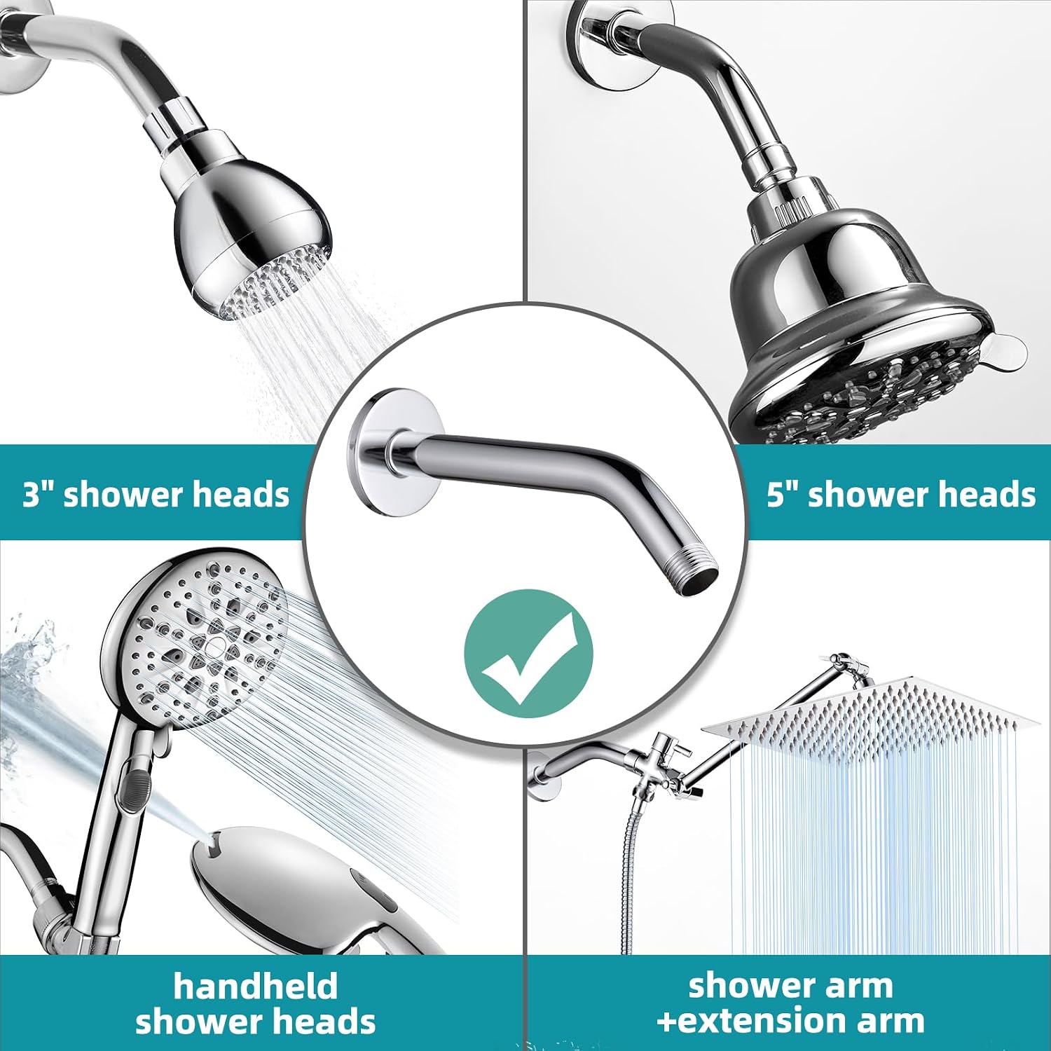 Cobbe Shower Arm with Flange and Teflon Tape, 6-Inches Wall Mounted Shower Pipe Arm 304 Stainless Steel Extension for Fixed Shower Head, Brushed Nickel image 2
