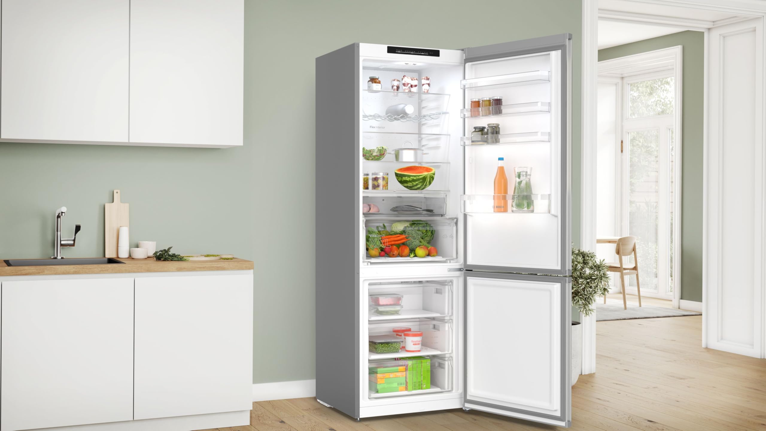 Bosch KGN492IAF Serie 4, Frigorifero combinato da libera installazione, Total No Frost, VitaFresh XXL: Spazio extra-large per i tuoi cibi freschi, PerfectFit, Luce LED, Acciaio, 203 x 70 cm