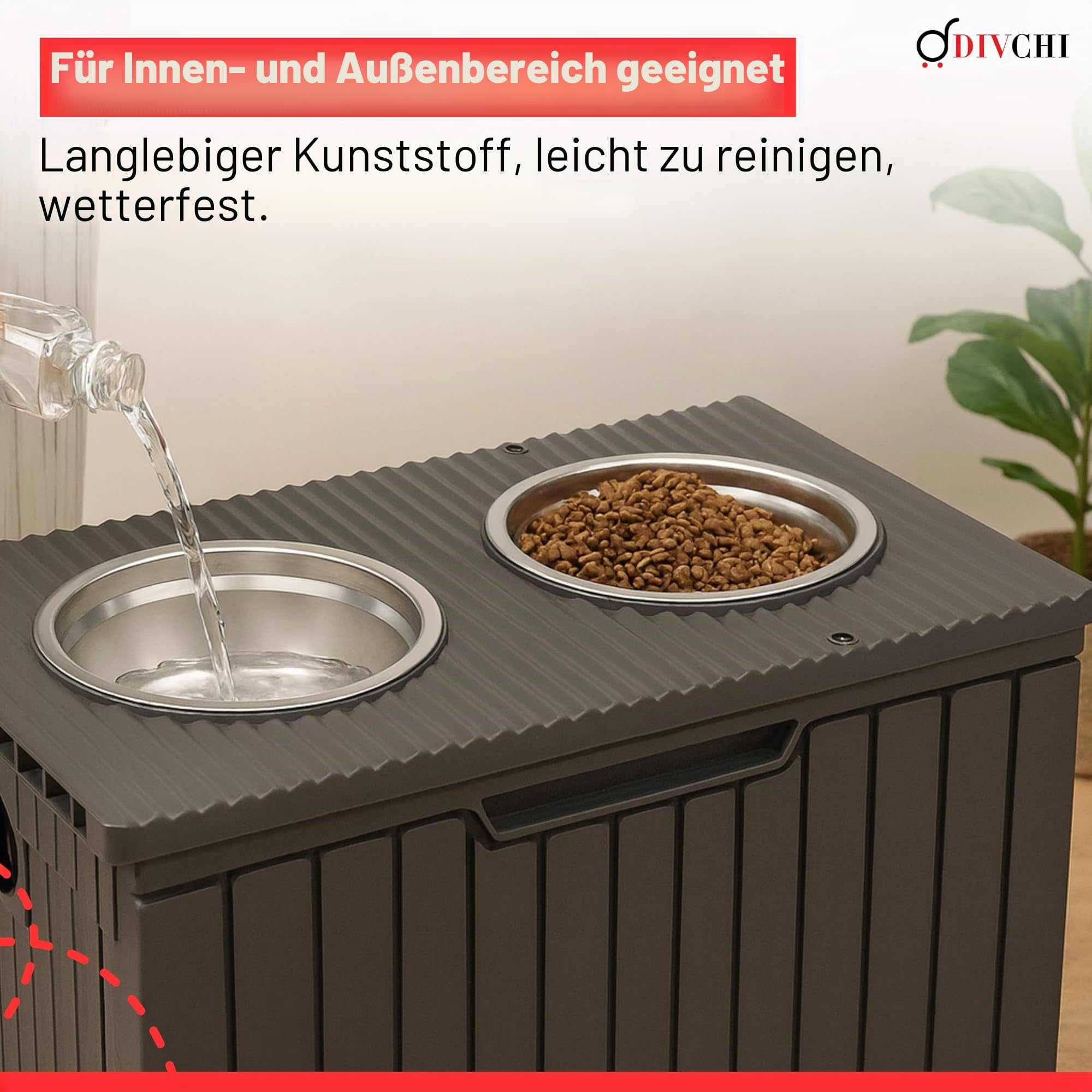 DIVCHI 2-in-1-Futterstation mit erhöhten Hundenäpfen, Doppel-Edelstahlnäpfen und Schaufel für Hunde und Katzen