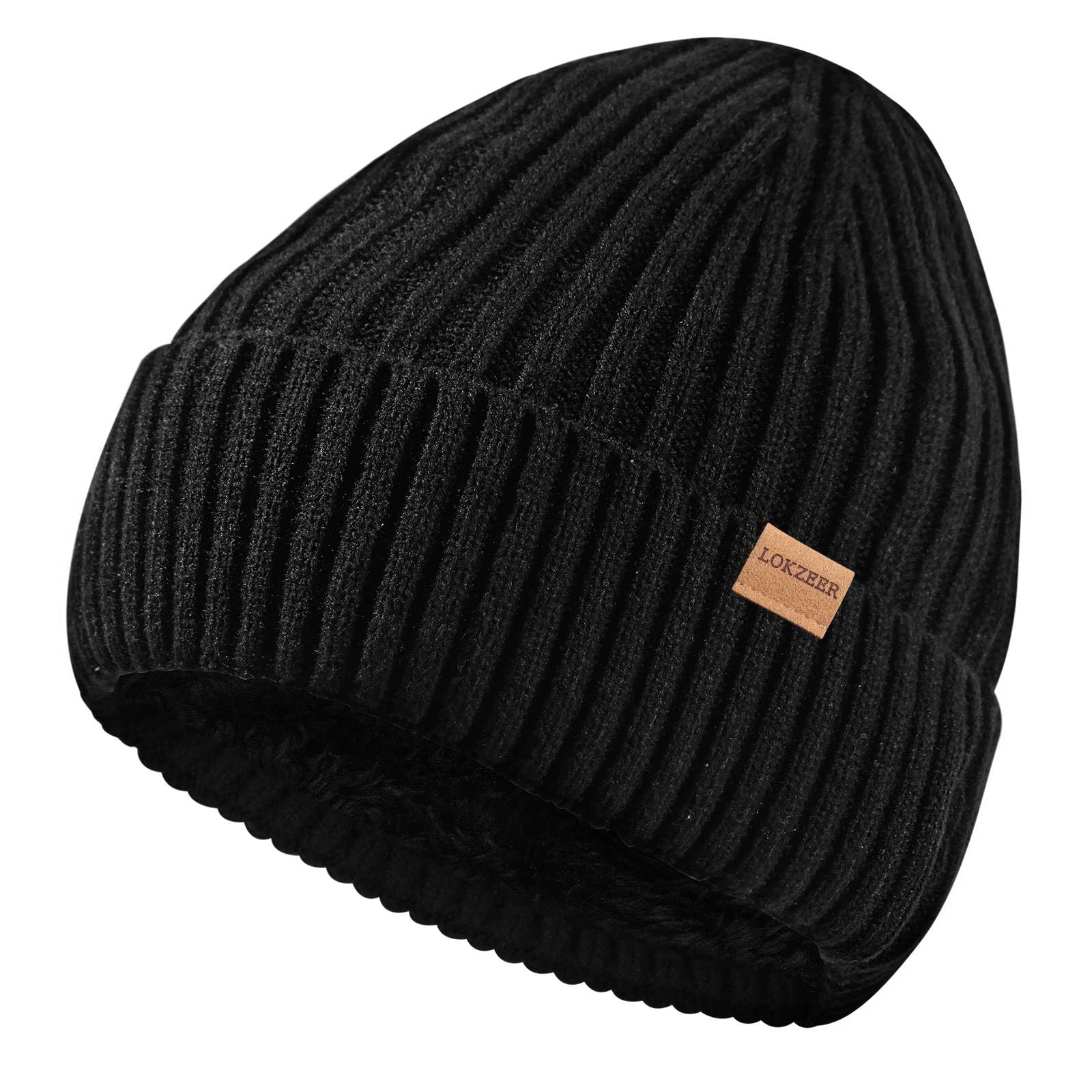 LOKZEER Winter Beanie for Men Women Fleece Lined Warm Knit Hat Stretchy Thermal Skull Cap for Cold Weather