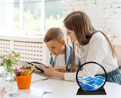 Miniatura 5 de HYUGF Imagen artística de arena en movimiento, decoración del océano, movimiento líquido 3D de paisaje de arena profunda, marco de vidrio redondo,