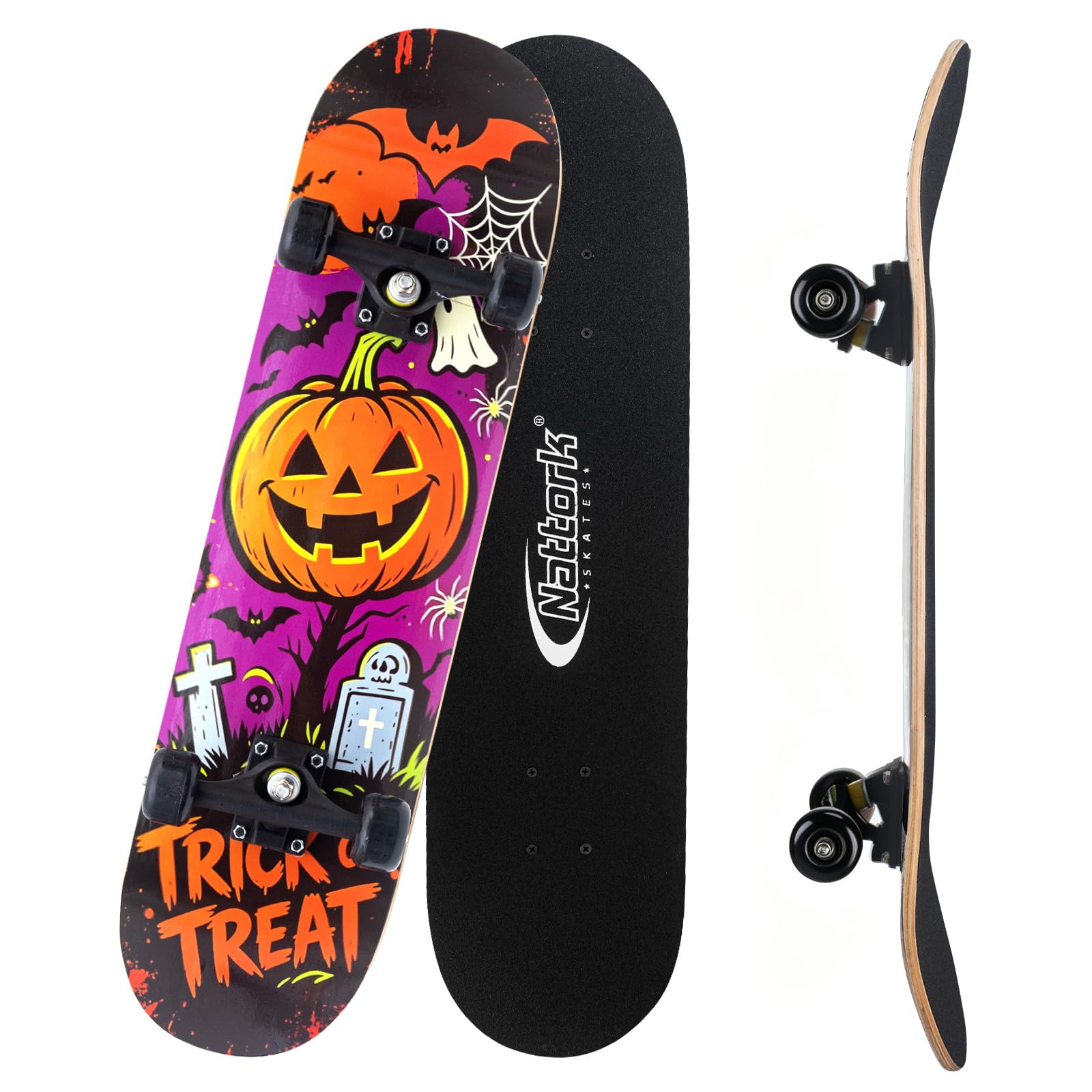 Nattork 31 Inch Complete Skateboard, Standard Skateboards for Beginners, Wood 9 Layer Canadian Maple Trick Skate Boards for Boys Girls Youth Teens Adults