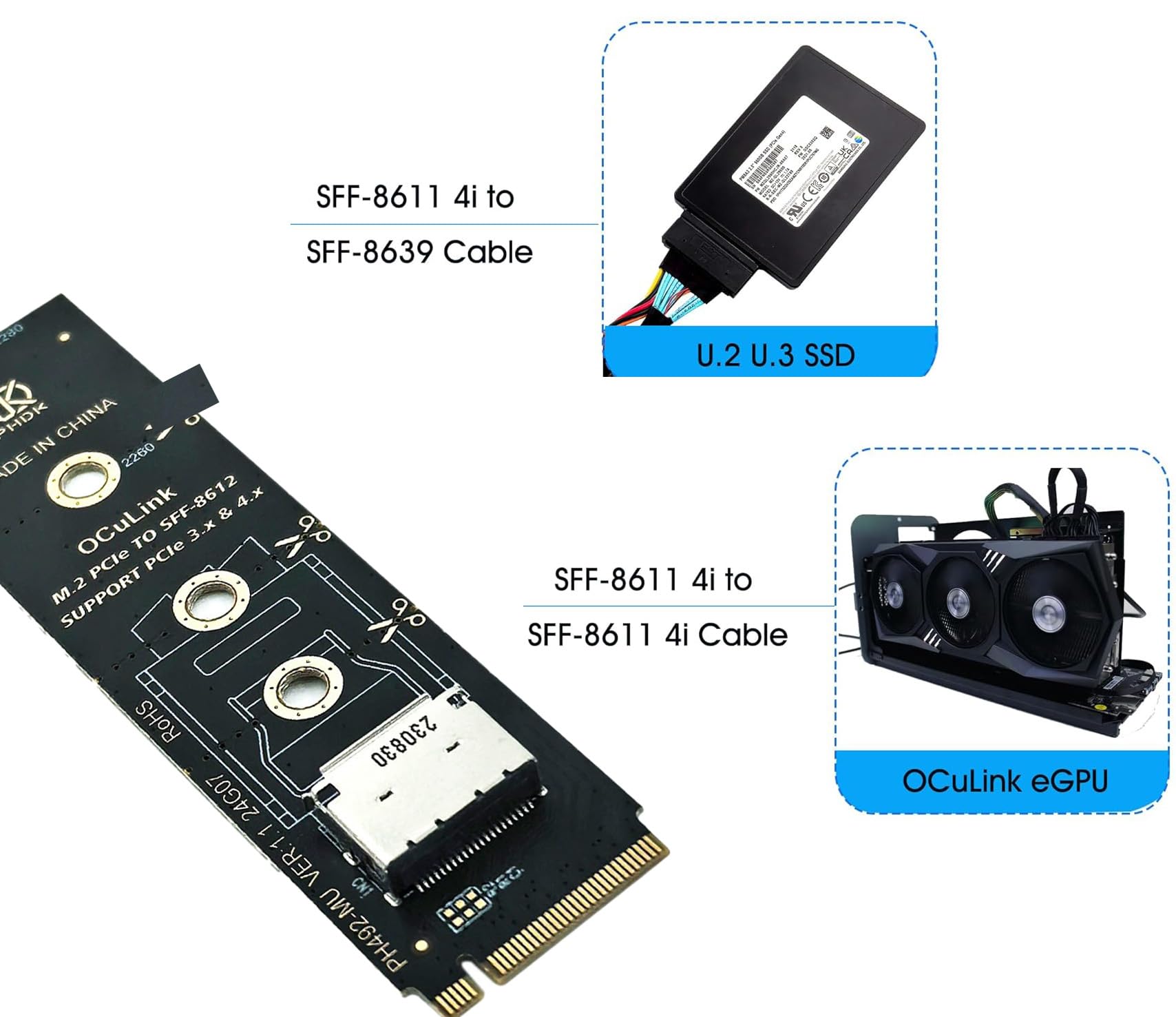 Chenyang-Adaador Oculink, SFF-8612 4X para PCI-E 16X, SFF-8611 para PCI-Express para Mainboard