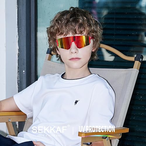 Miniatura 7 de Gafas de sol deportivas para jóvenes, para béisbol y softbol, para niños y niñas de 6 a 12 años, gafas de sol para ciclismo, ligeras