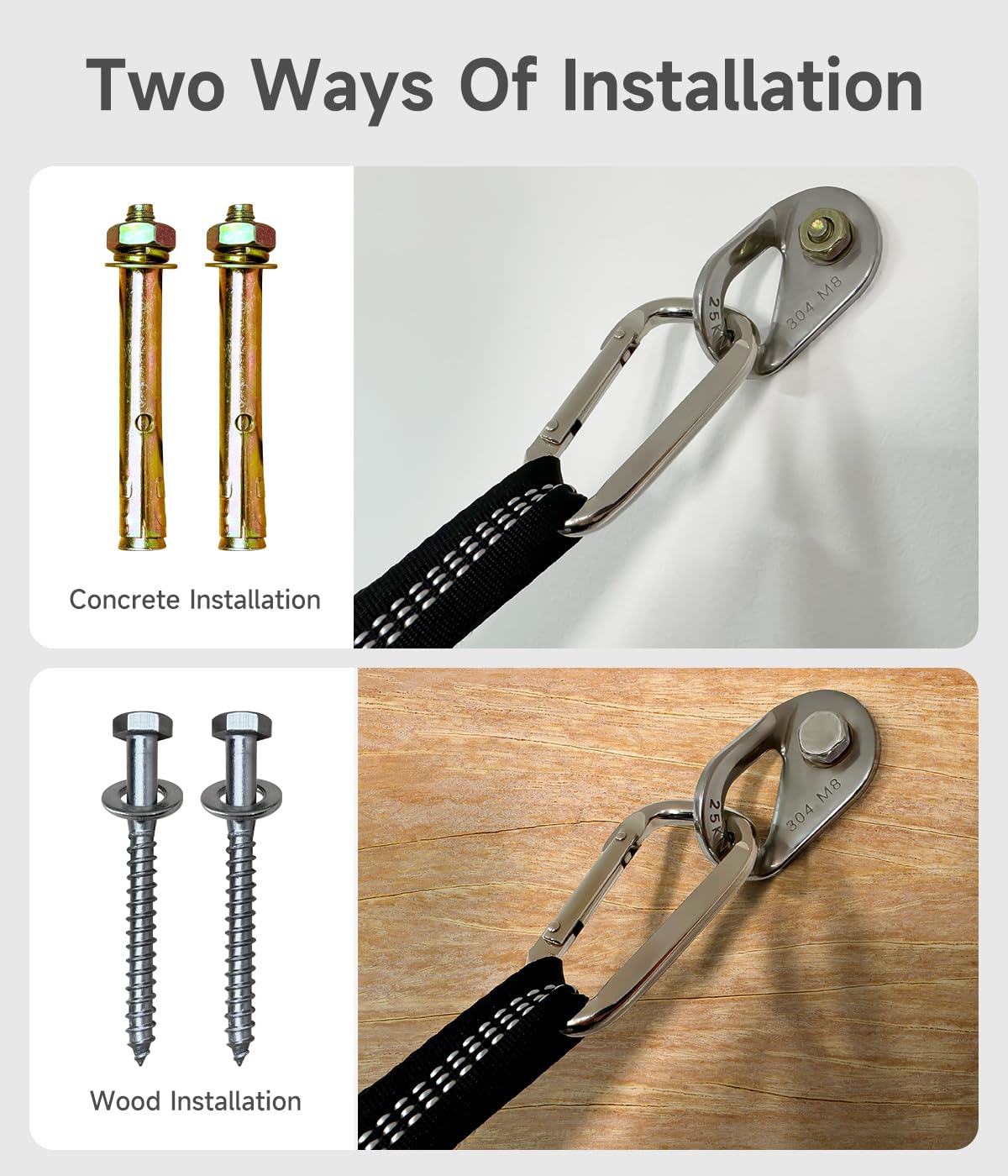 Travel Bird Heavy Duty Hammock Hanging Kit, Stainless Steel Anchor Hangers Screws Carabiners Set, Swing Hardware Kit for Indoor Outdoor Suspension