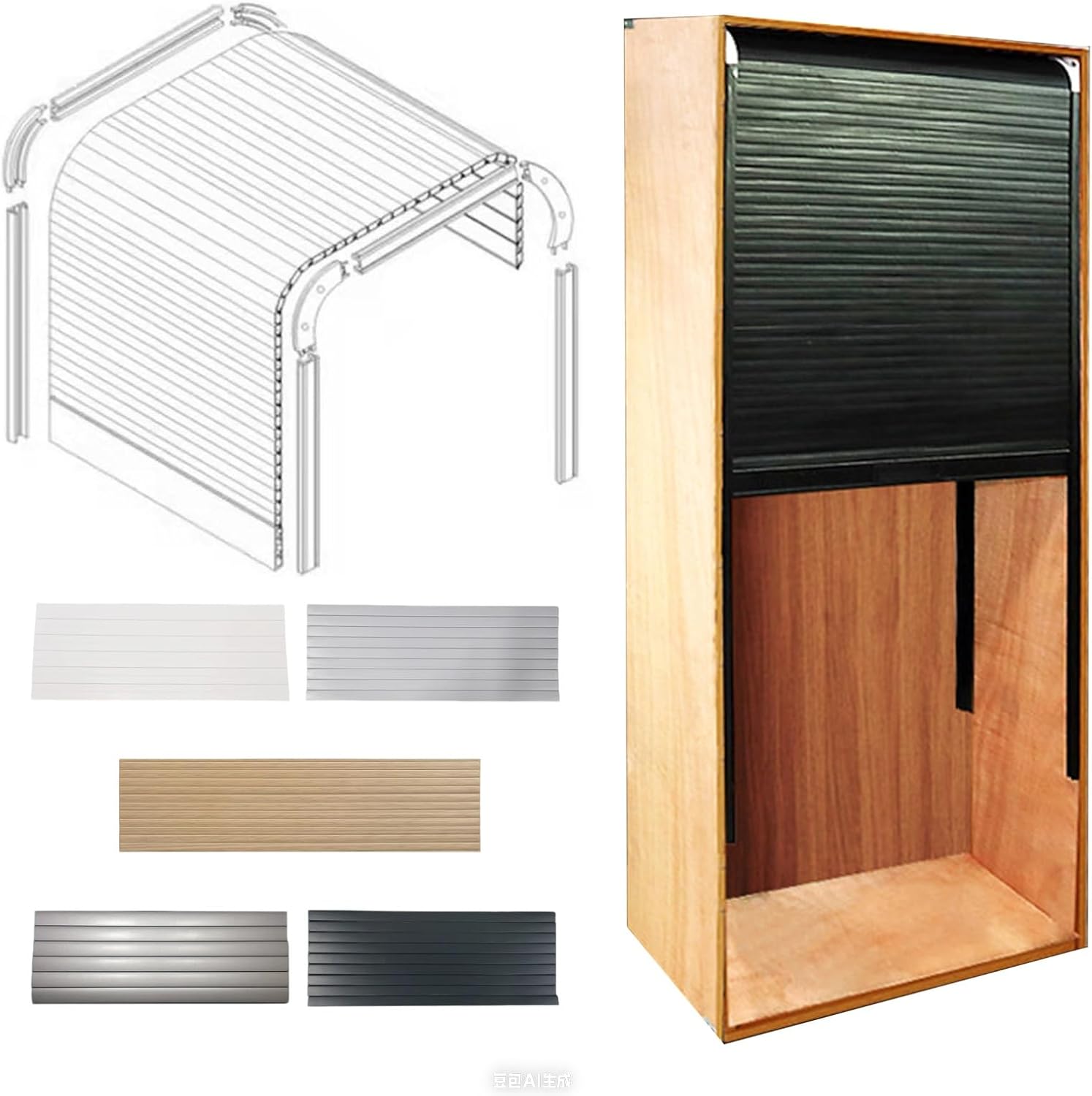 LXLZYXSF Sliding Tambour Door Kitchen Cabinet Kit Replacement, Cupboard Roll Up Screen Door with Handle, Custom Folding Wardrobe Louvre Gate and Rail