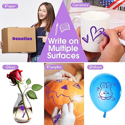 Miniatura 6 de Ctosree Paquete de 40 marcadores permanentes morados a granel, juego de marcadores permanentes de punta fina, funciona en plástico, madera, piedra,