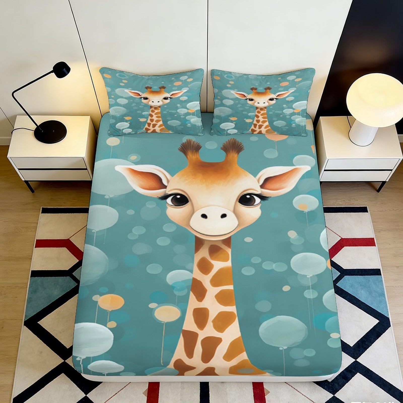 Pnayamiorkfel Style-7 3D Printed Cartoon Giraffe Fitted Sheet Microfiber Bedroom Decor Blue Animal Mattress Cover For Home Guest Room 90X200x25cm