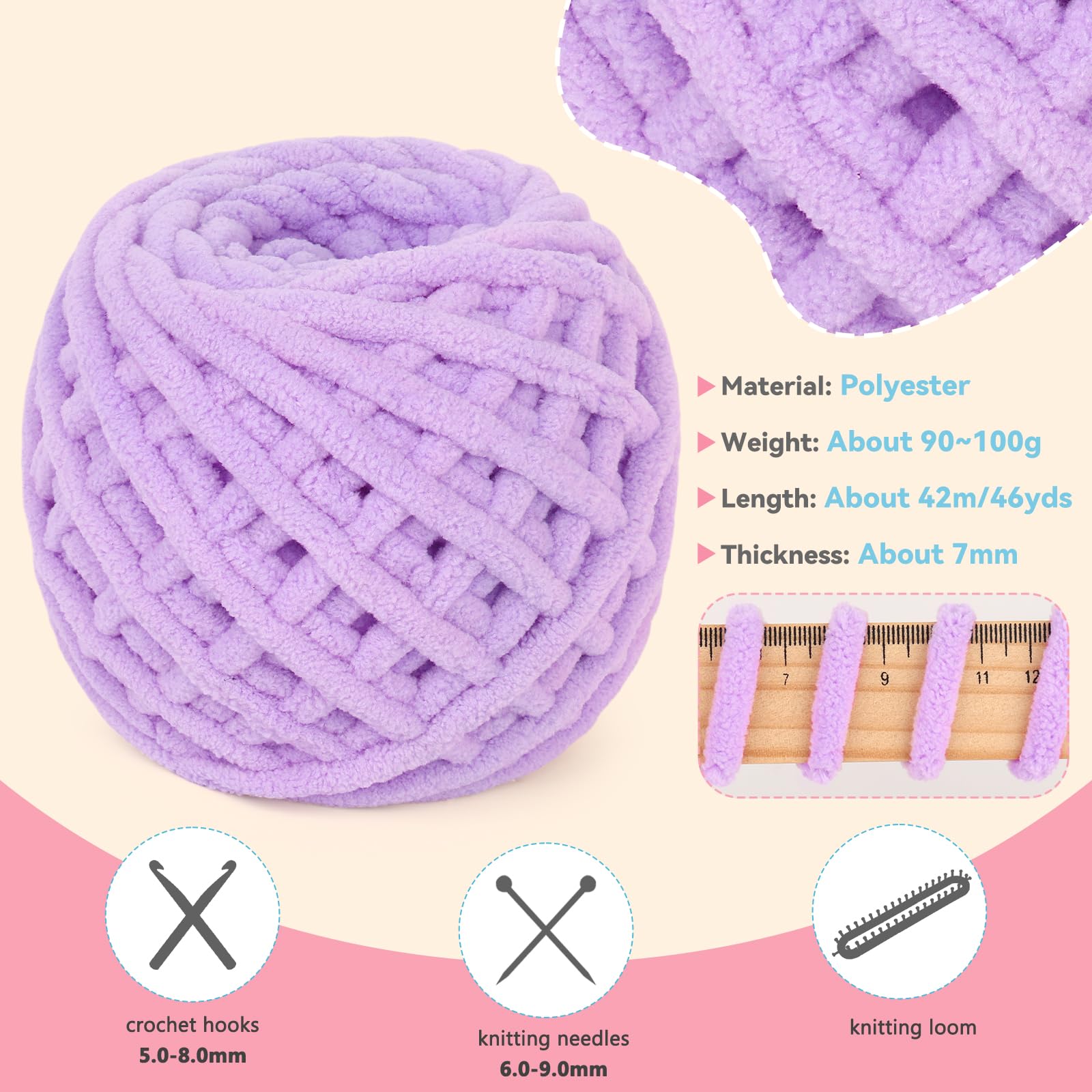Przędza Gruba Aksamitna 400g, Miękka Pluszowa Gruba Wełna Na Drutach, Zestaw Włóczek Do Szydełkowania Na Koce Swetry Buty Szaliki(Purple)