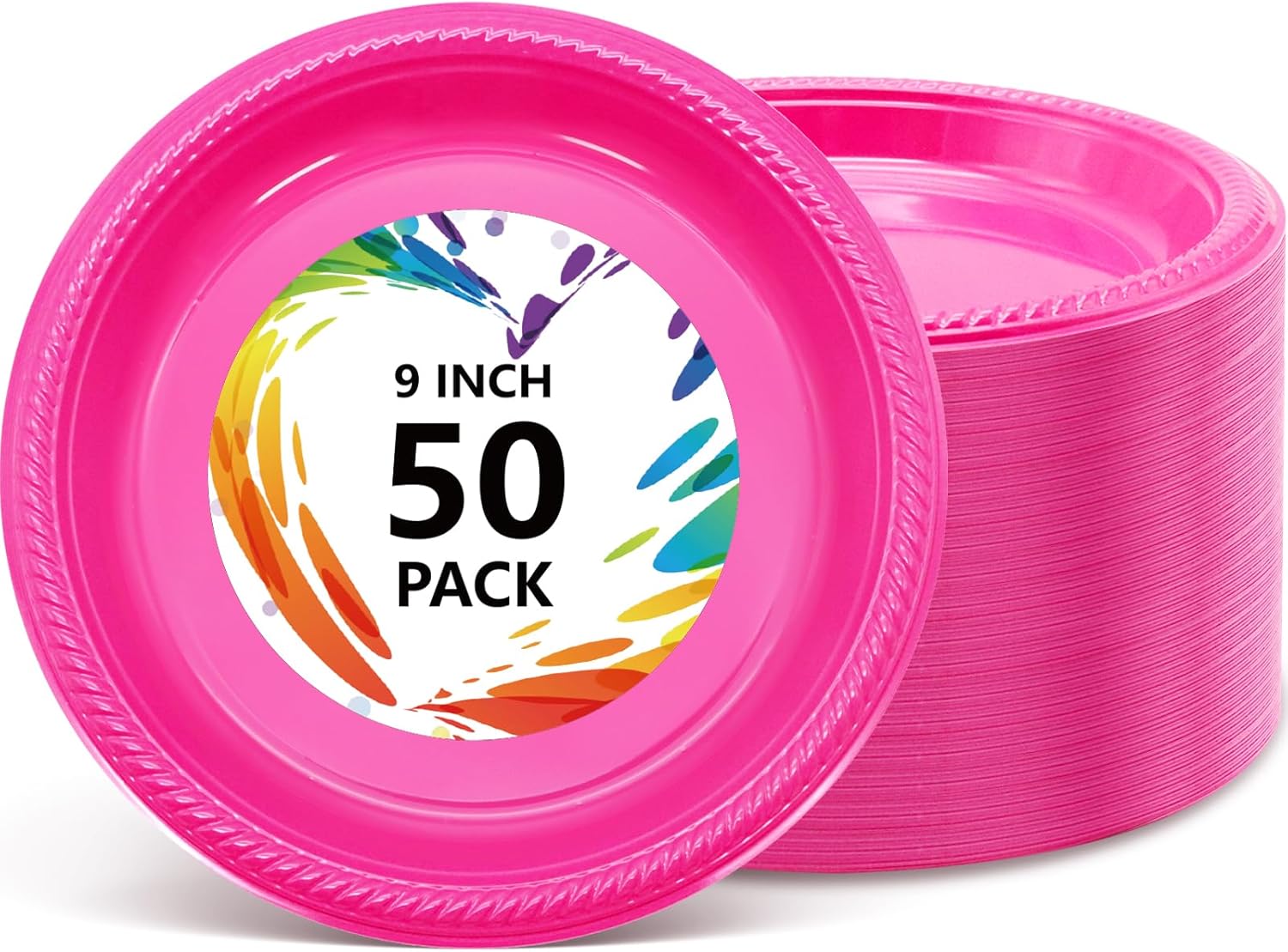 joy akkess Hot Pink Plastic Plates Disposable 9 Inch