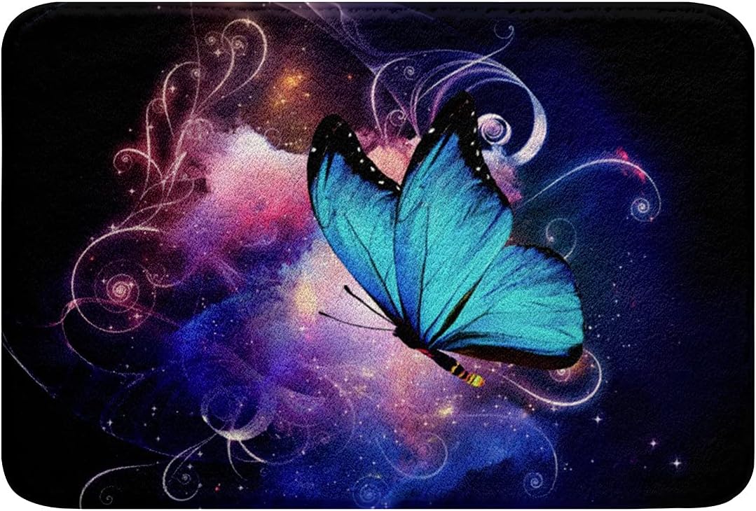 Lovely Blue Butterfly Rug 16 x 24 Inches Flying Butterflies Bathtub Mat, Watercolour Kitchen Mat Out of doors Rug Welcome Mat Vibrant Aesthetic Indoor Doormat Washable