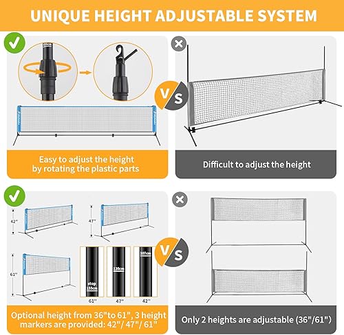 Miniatura 4 de Juego de red de bádminton portátil de 17 pies para exteriores, juego de red deportiva de altura ajustable para patios traseros de playa, entrada